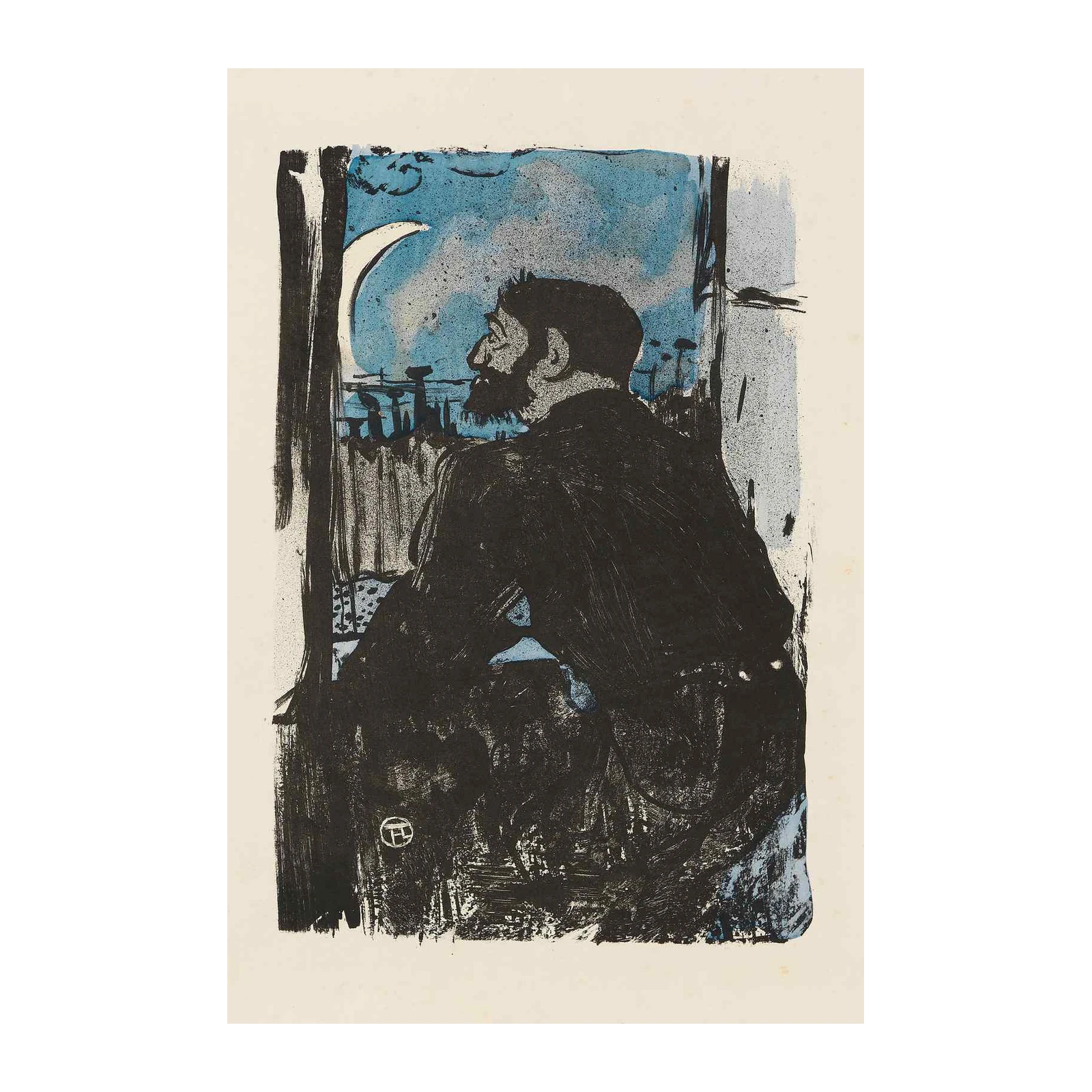 Man Gazing at Moon Vintage Wall Art Wall Art