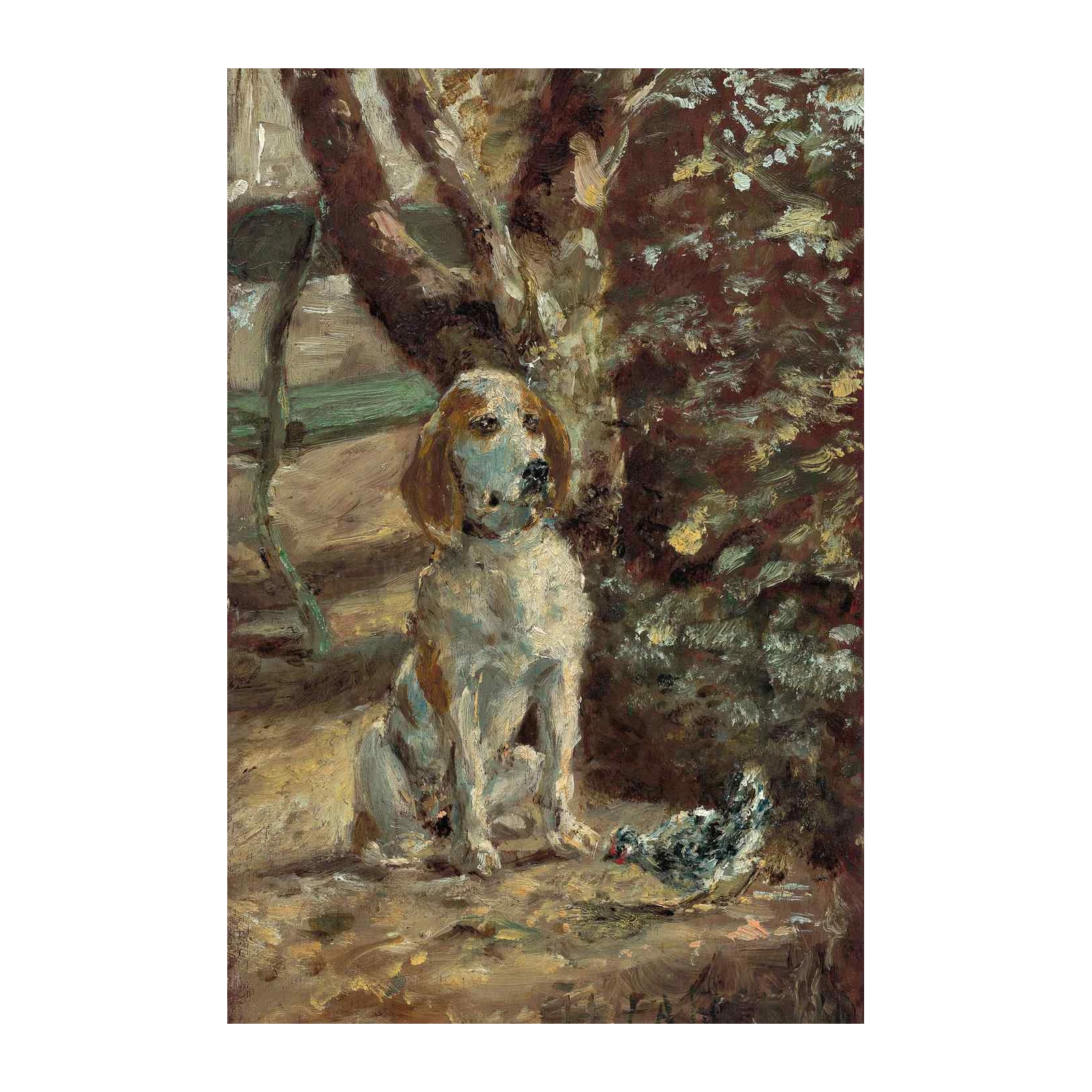 Loyal Hound & Chicken Garden Scene Wall Art
