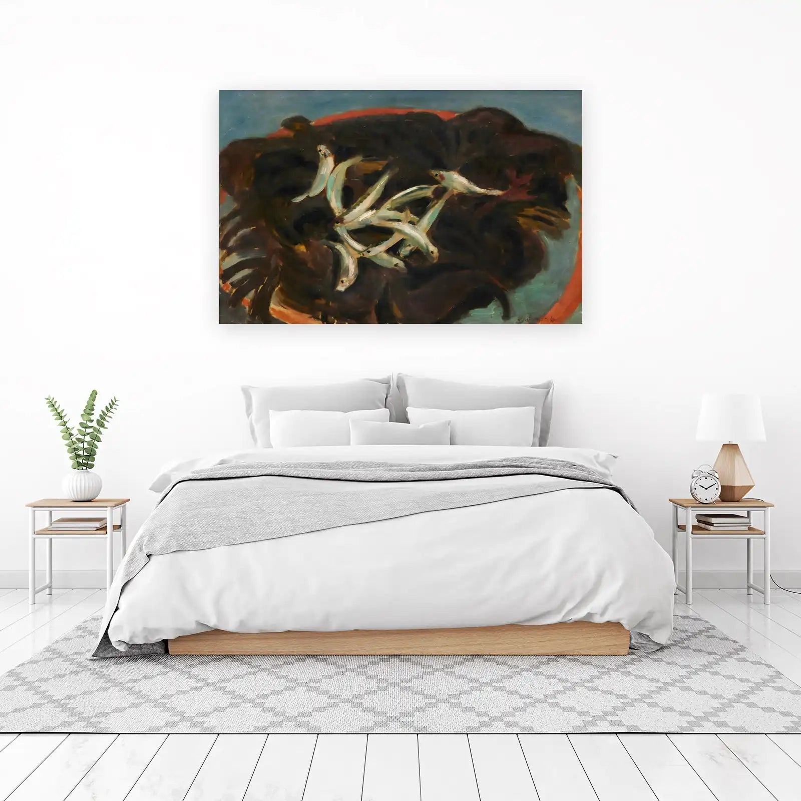Vibrant Fish Still Life Oil Painting Wall Art