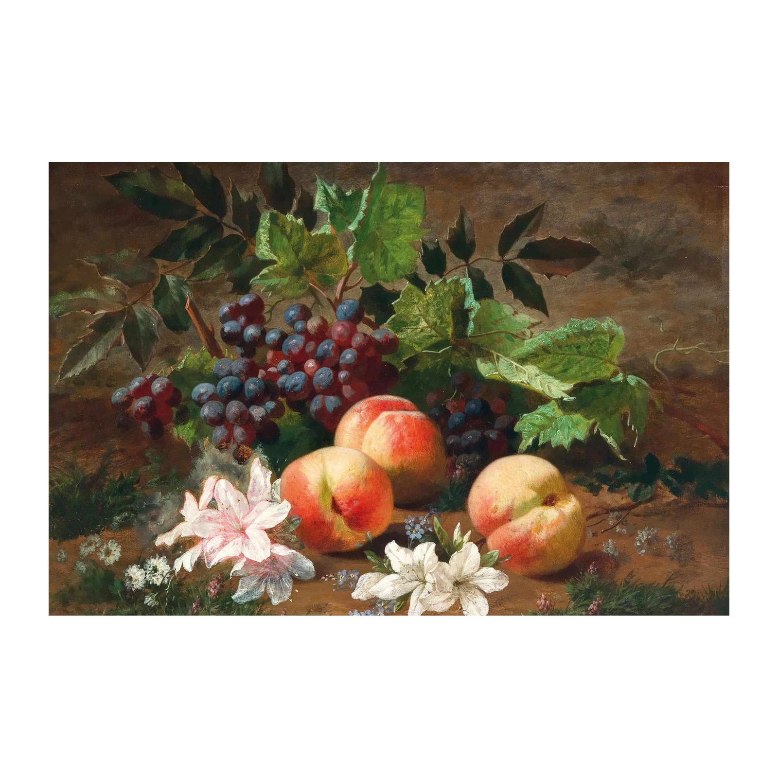 Gourmet Peaches & Grapes Still Life Wall Art
