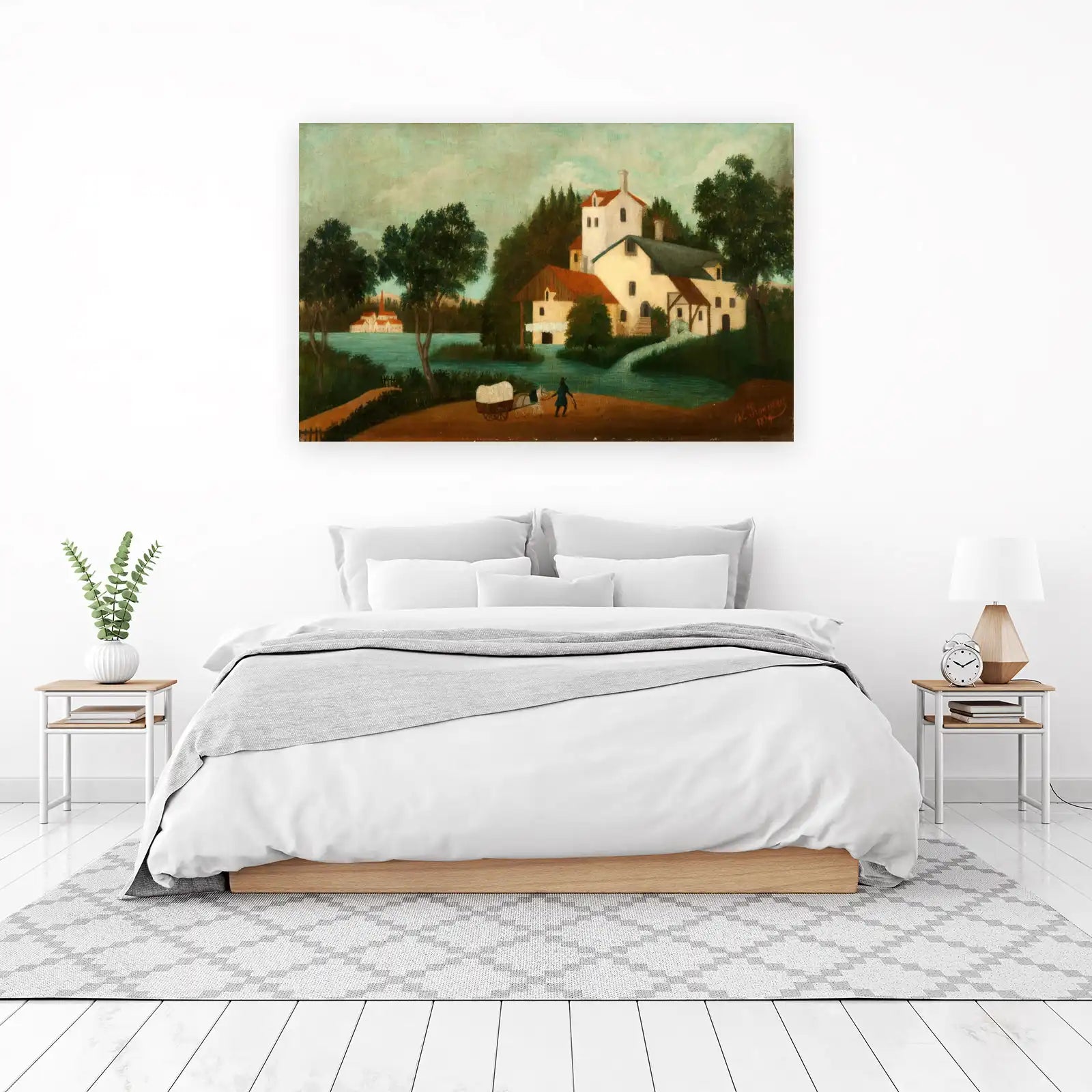 Idyllic Village Scene Folk Art Wall Art