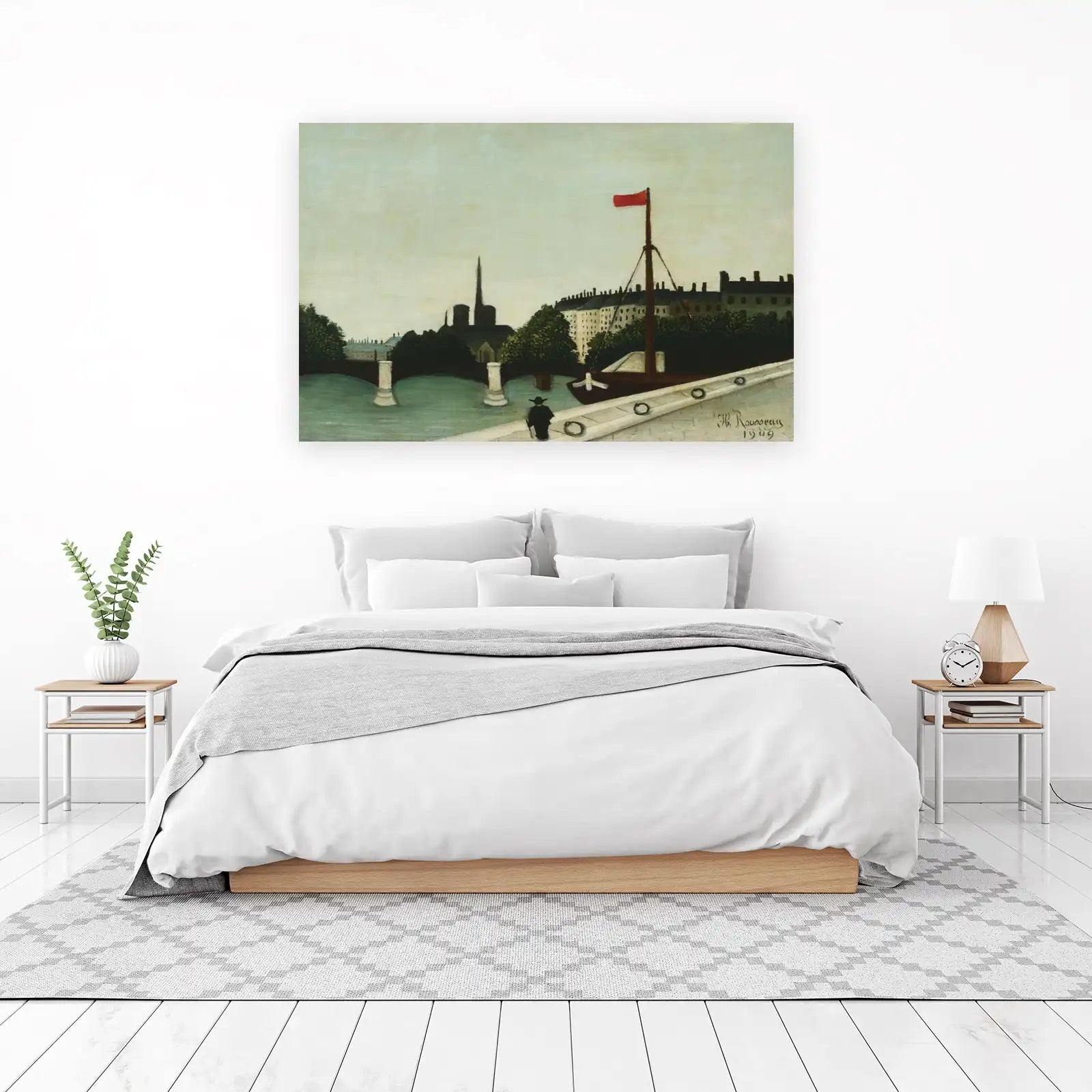 Parisian River Scene with Red Flag Wall Art