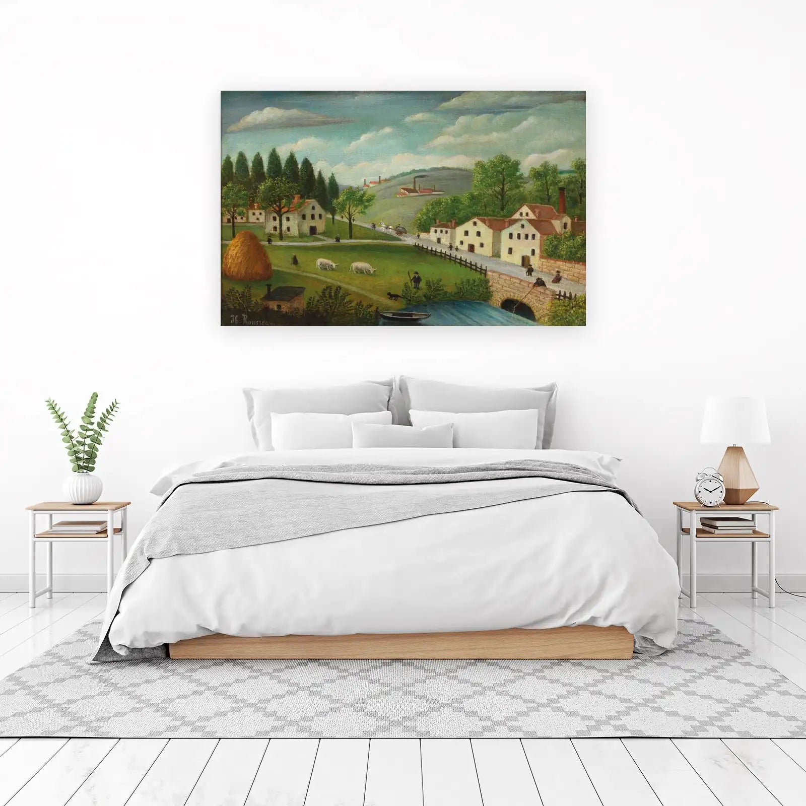 Pastoral Village Landscape American Folk Art Wall Art