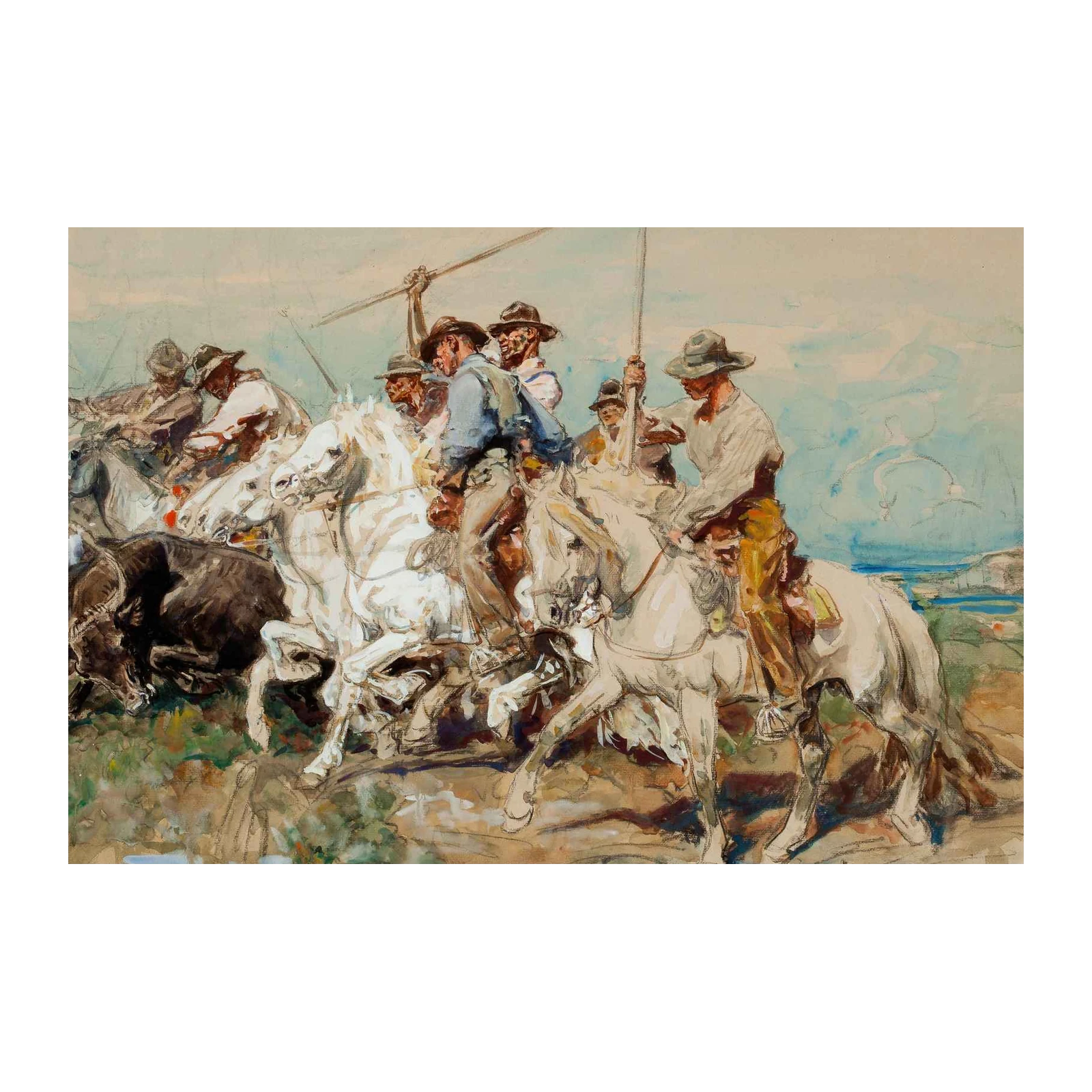 Wild West Cowboys Horse Riding Wall Art