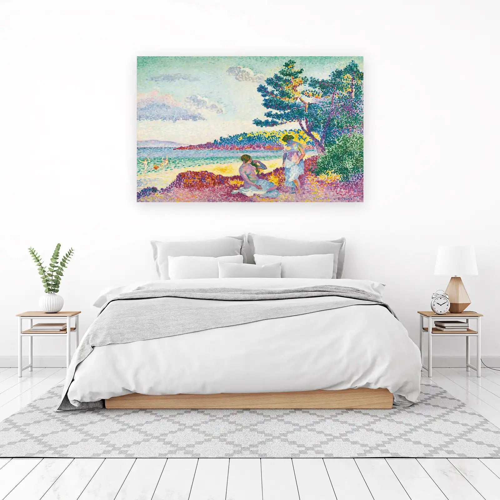 Vibrant Beach Scene Pointillism Wall Art
