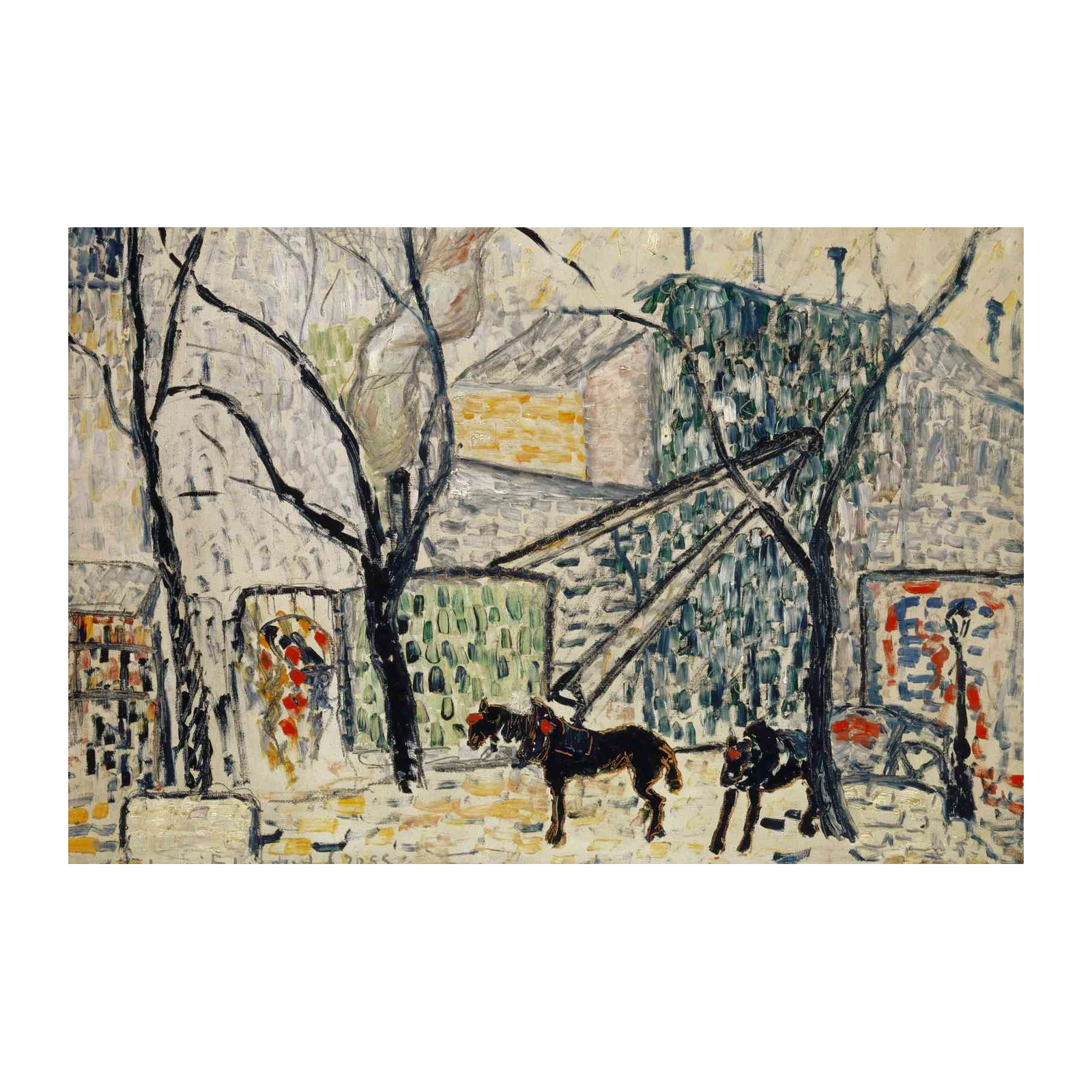 Neo-Impressionist Dog Scene Wall Art