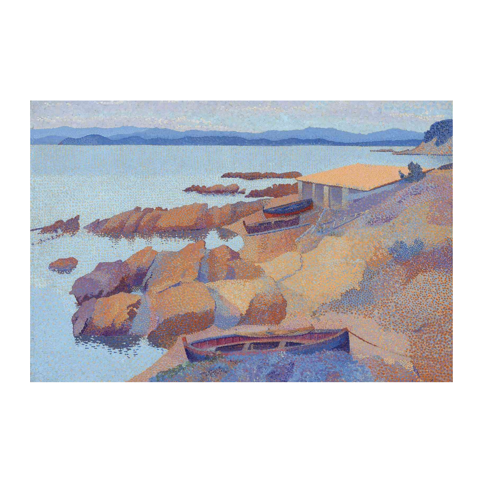 Seaside Boats Pointillist Art Wall Art