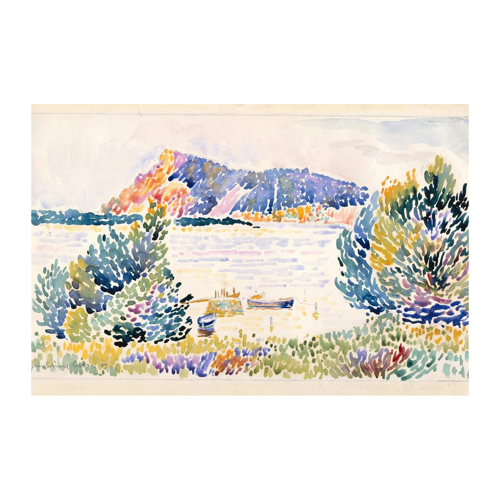 Vibrant Lake View with Boats Wall Art