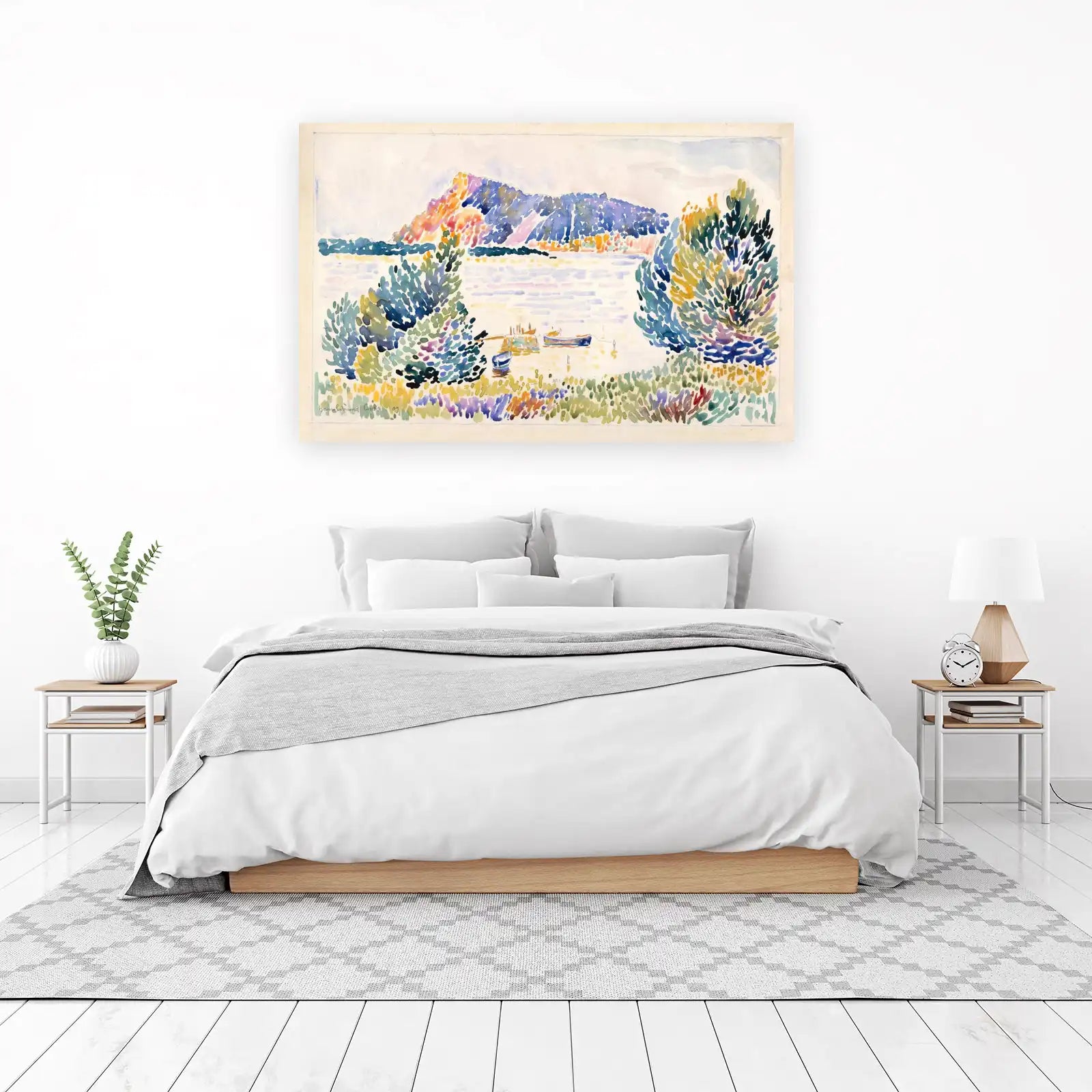 Vibrant Lake View with Boats Wall Art