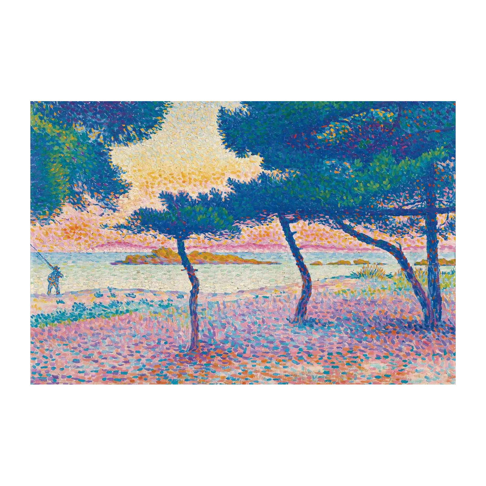 Pointillist Seaside Landscape Wall Art