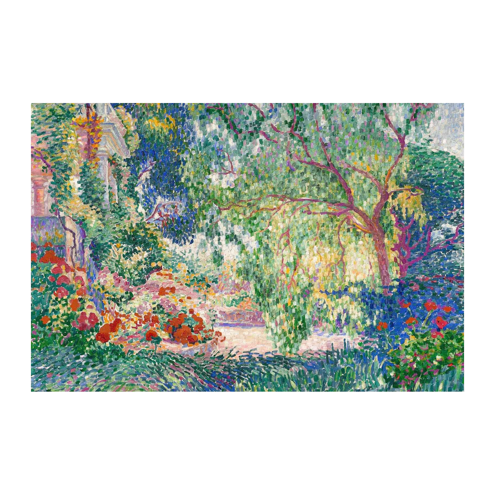 Vibrant Garden Landscape Pointillism Wall Art