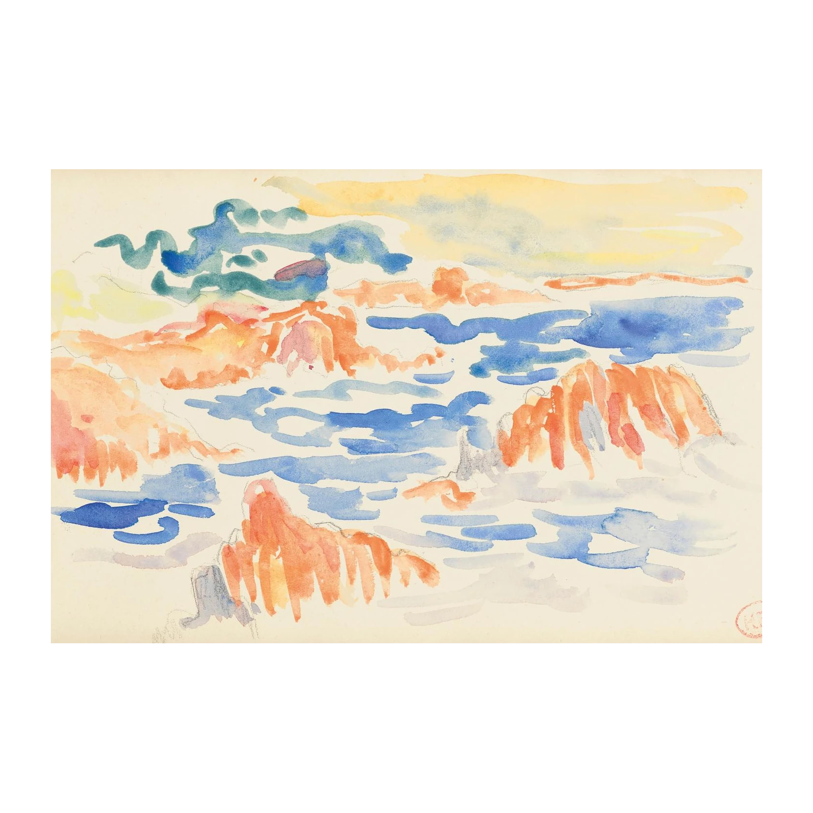 Vibrant Coastal Landscape Watercolor Wall Art