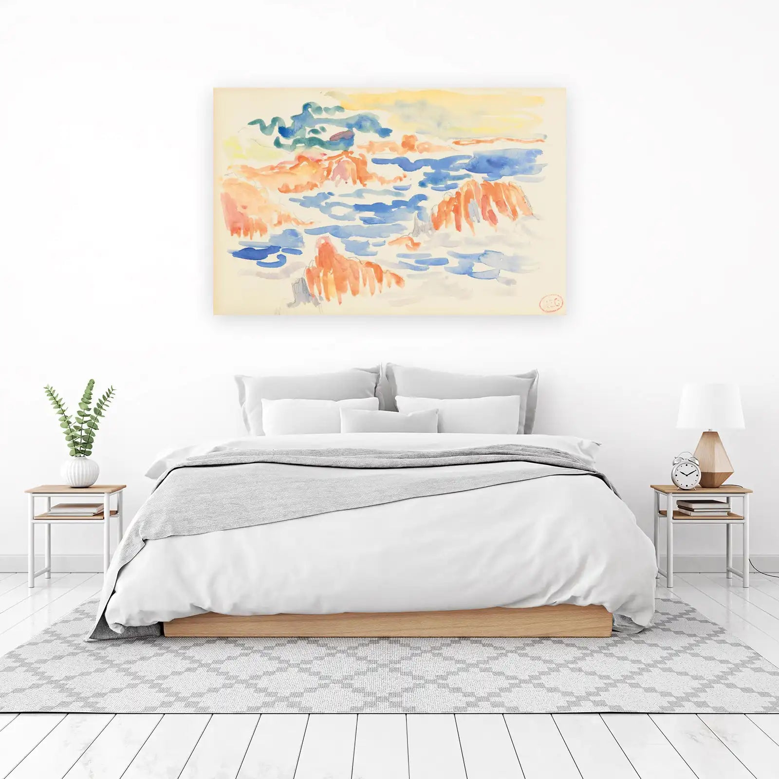 Vibrant Coastal Landscape Watercolor Wall Art