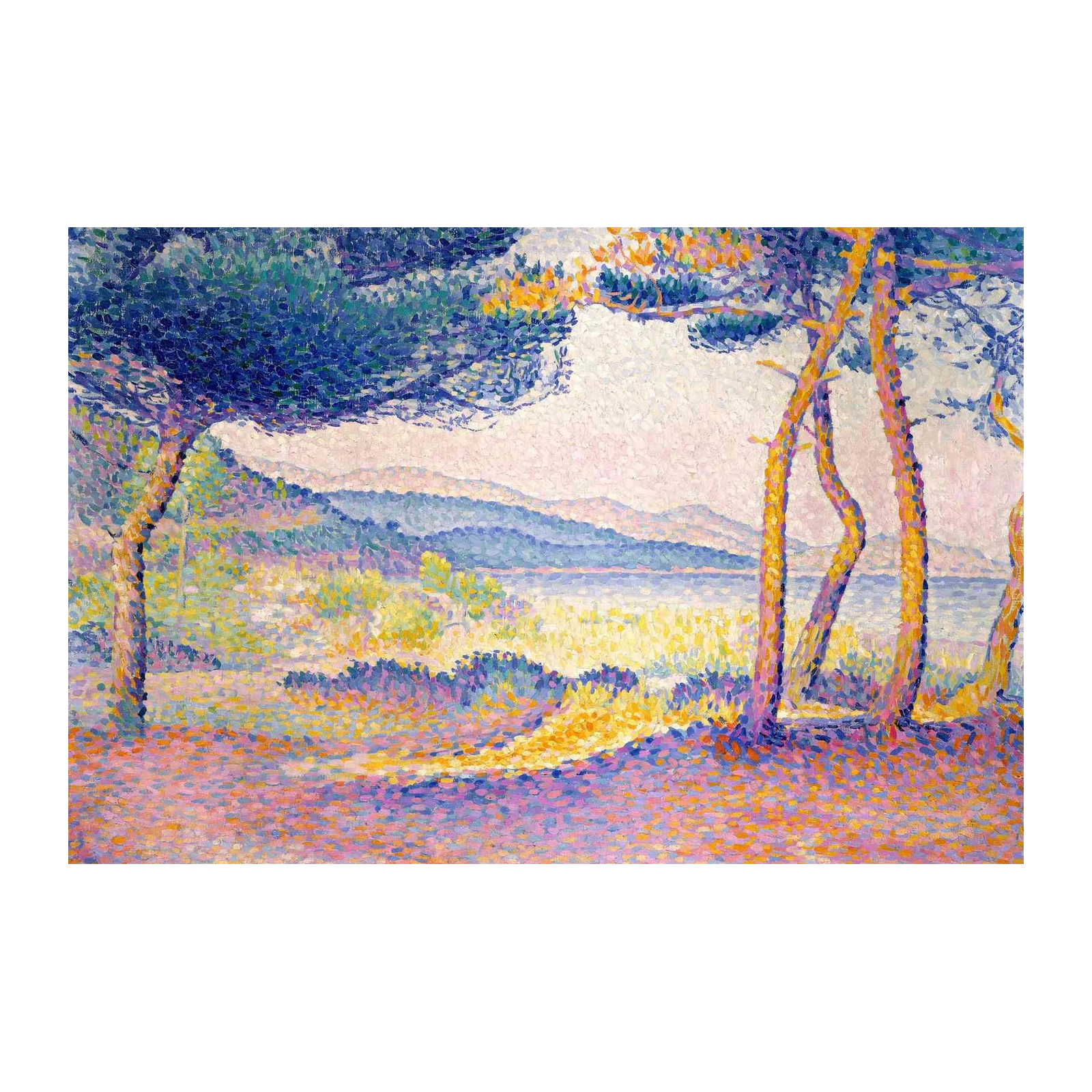 Pointillist Pine Trees Landscape Wall Art