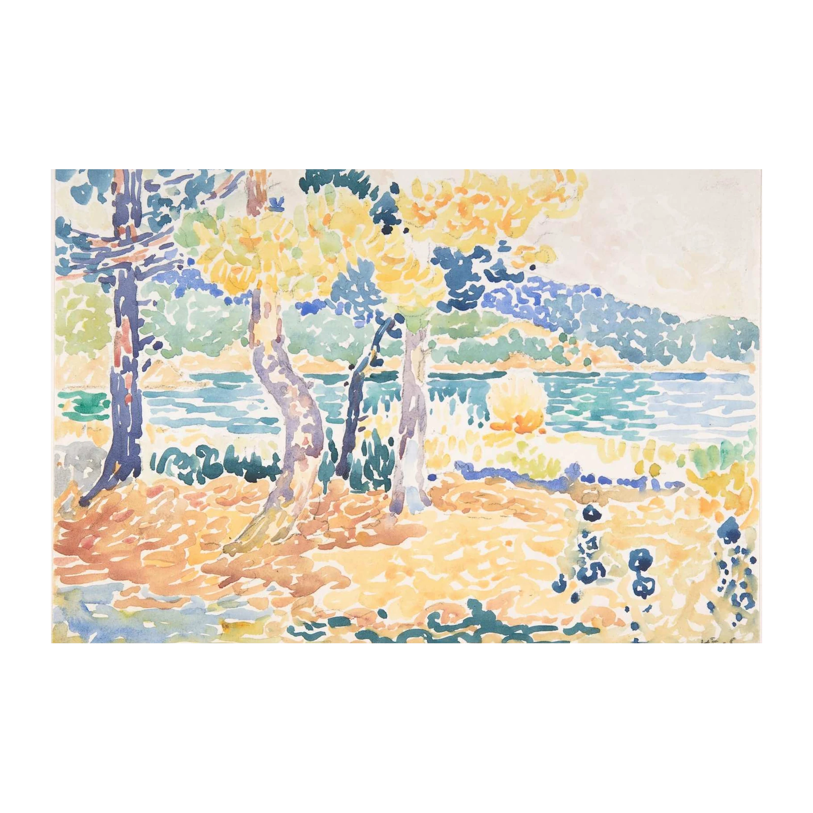 Vibrant Coastal Landscape Watercolor Wall Art