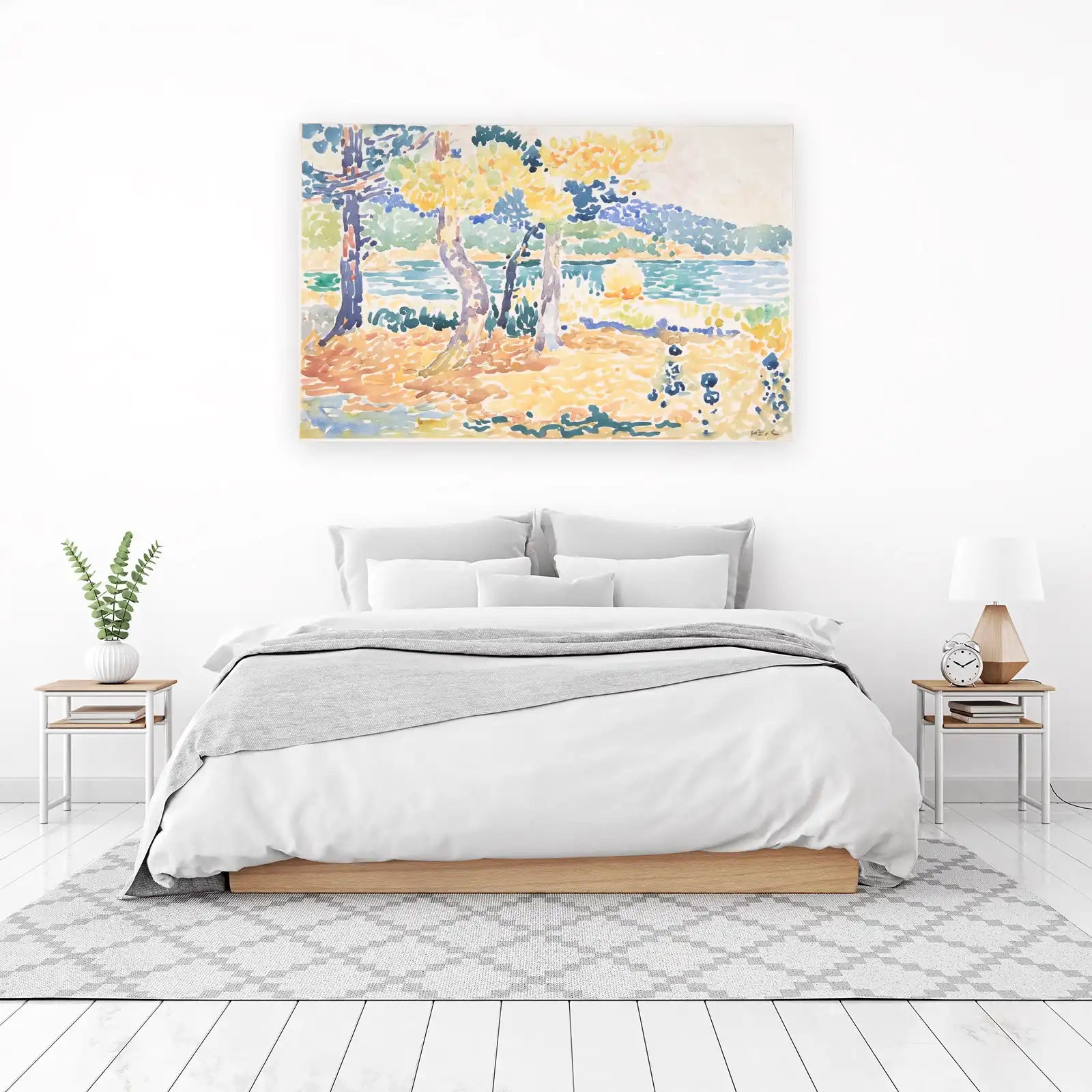 Vibrant Coastal Landscape Watercolor Wall Art