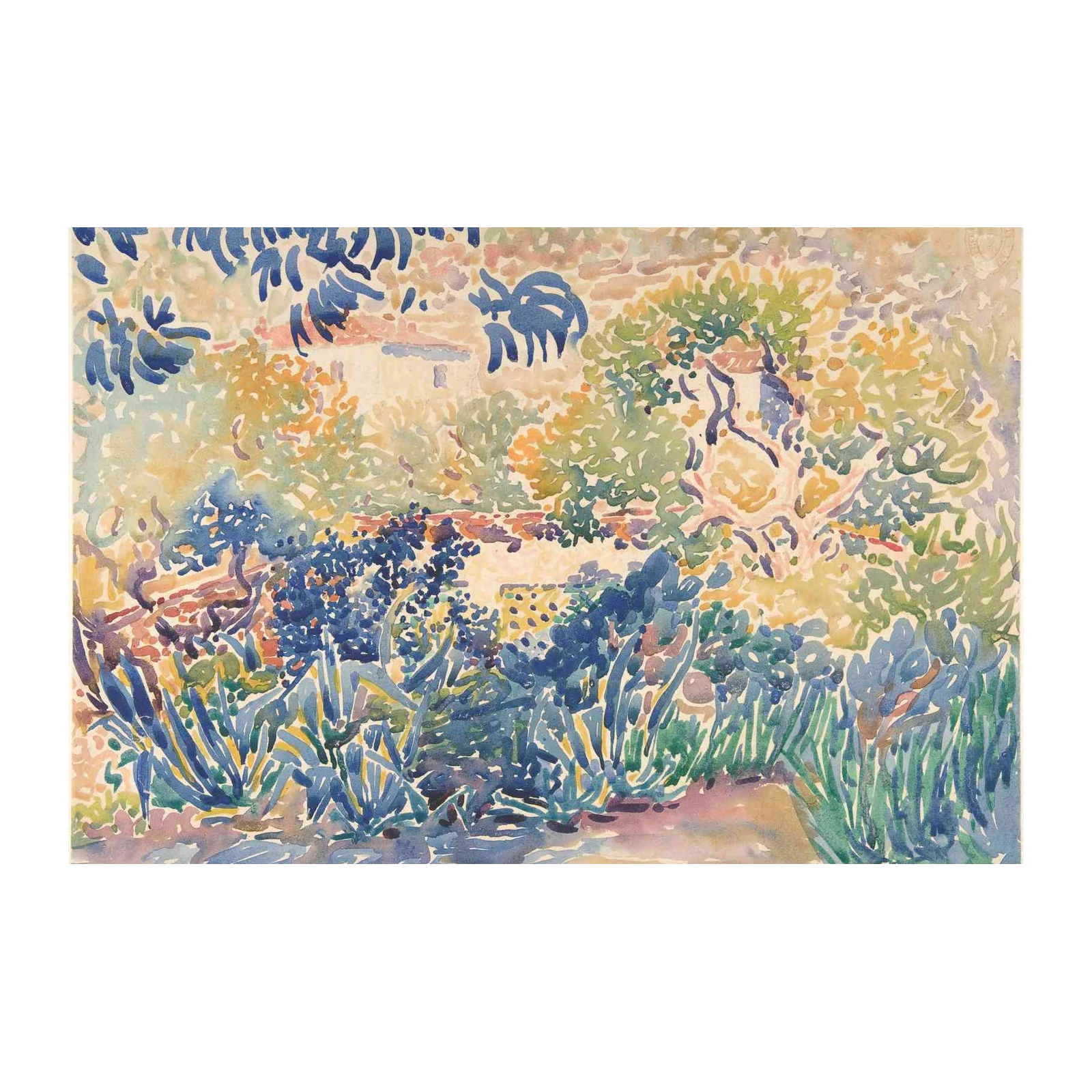Vibrant Garden Landscape Watercolor Wall Art
