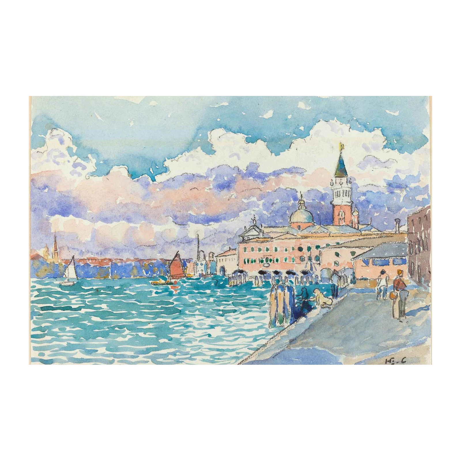 Venetian Harbor Impressionist Watercolor Wall Art