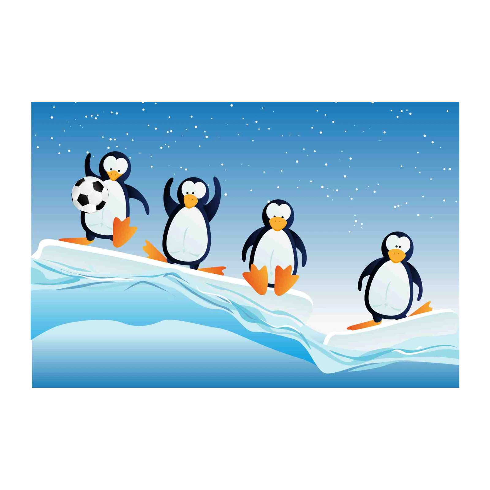 Playful Penguin Soccer Scene Wall Art