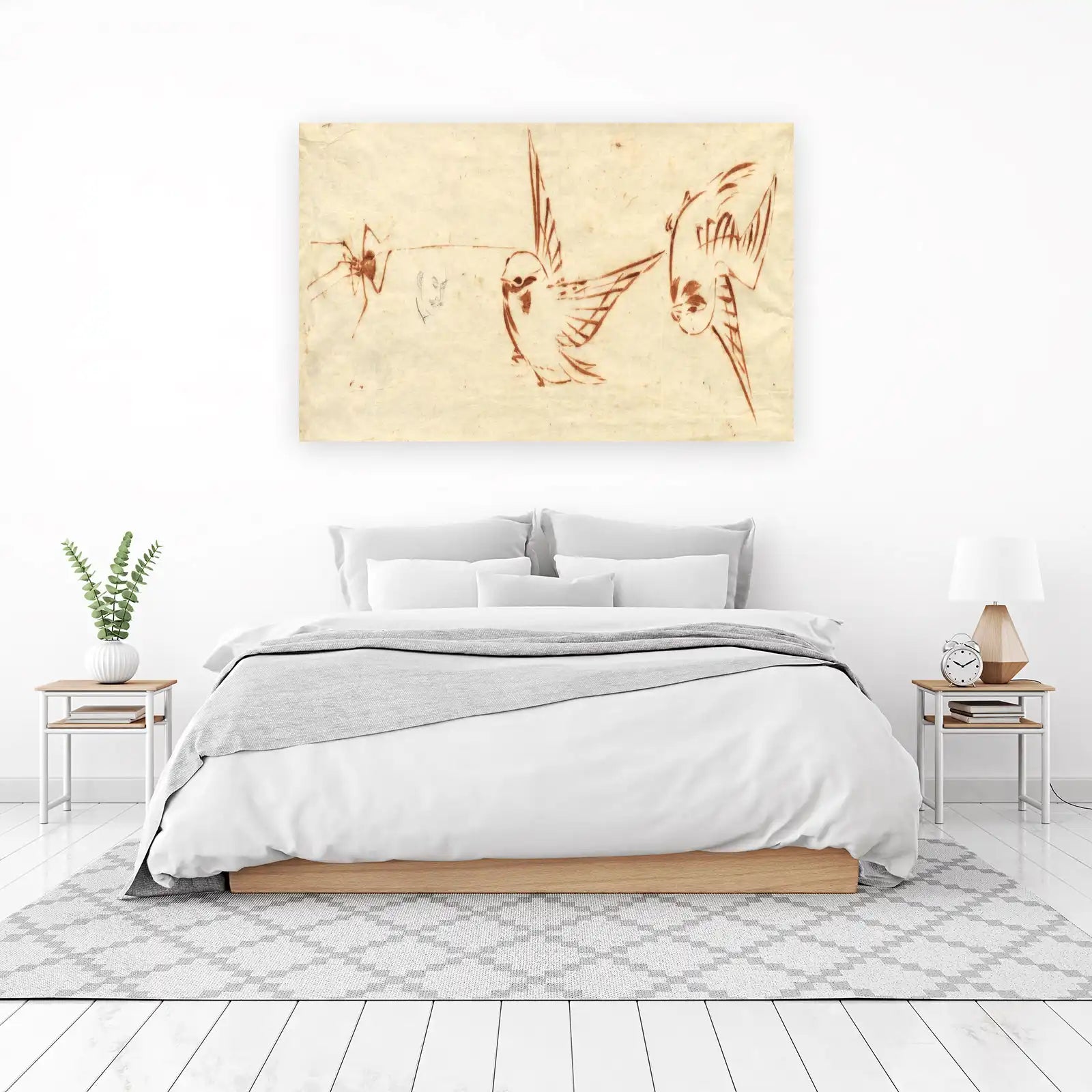 Vintage Bird & Spider Sketch Wall Art