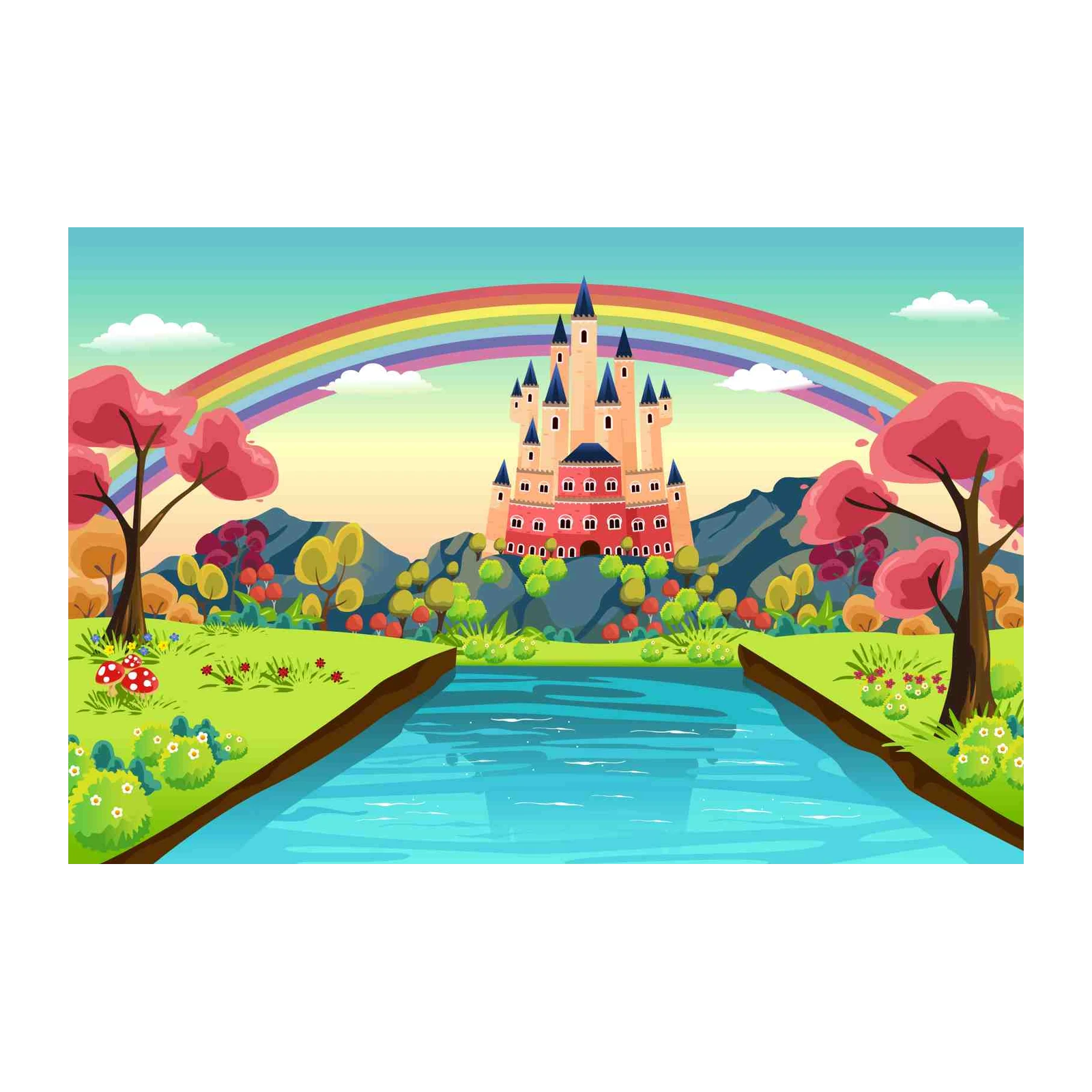 Enchanting Fairy Tale Castle Rainbow Wall Art