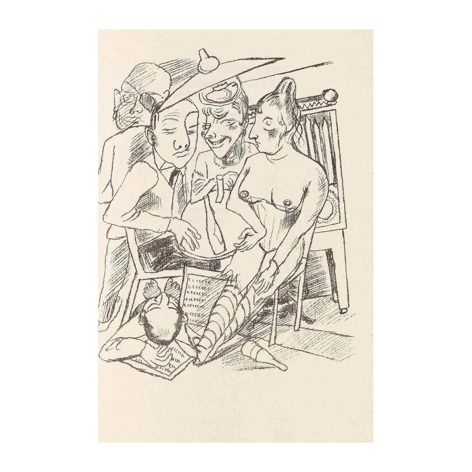 Surrealist Group Scene Sketch Wall Art