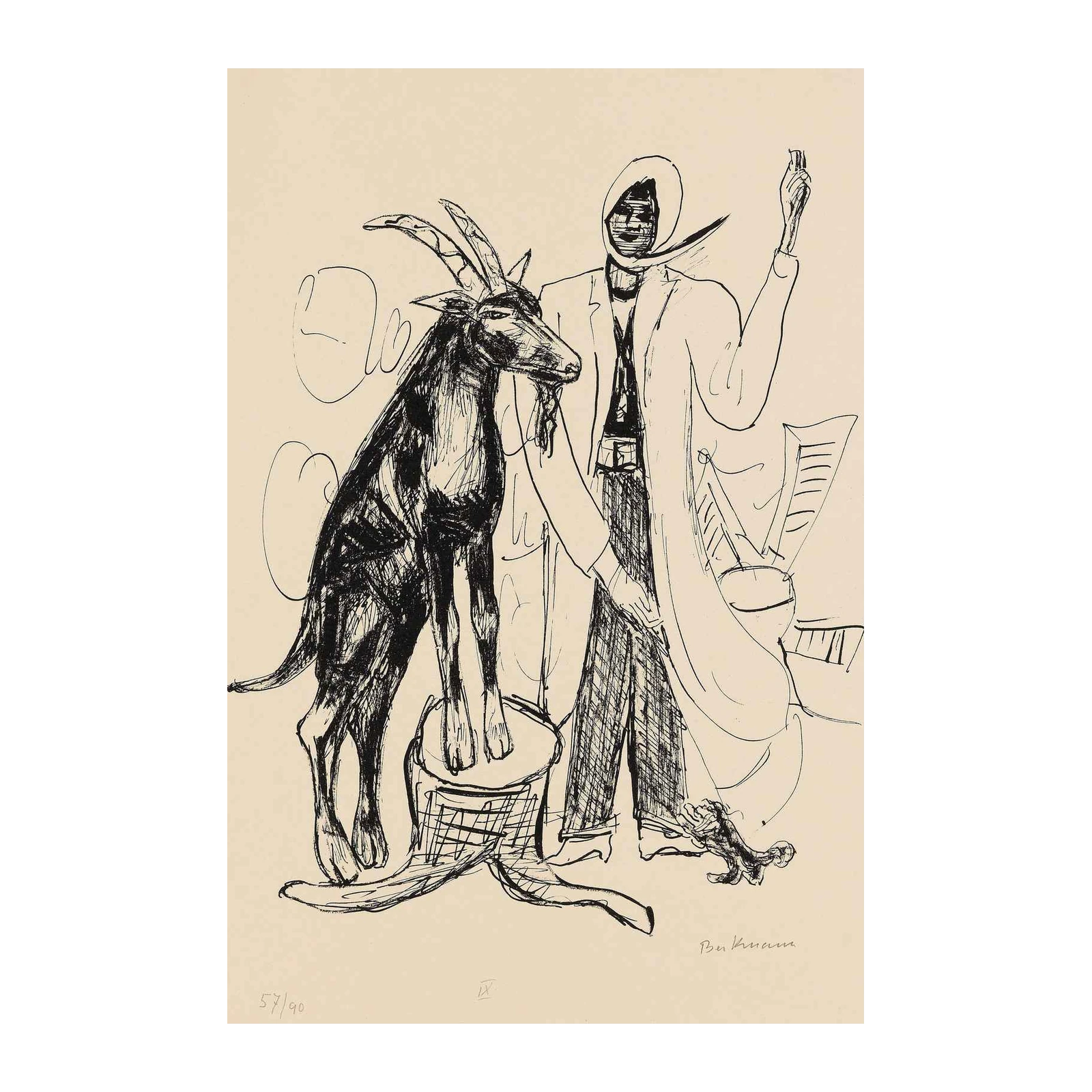 Abstract Goat & Figure Sketch Wall Art