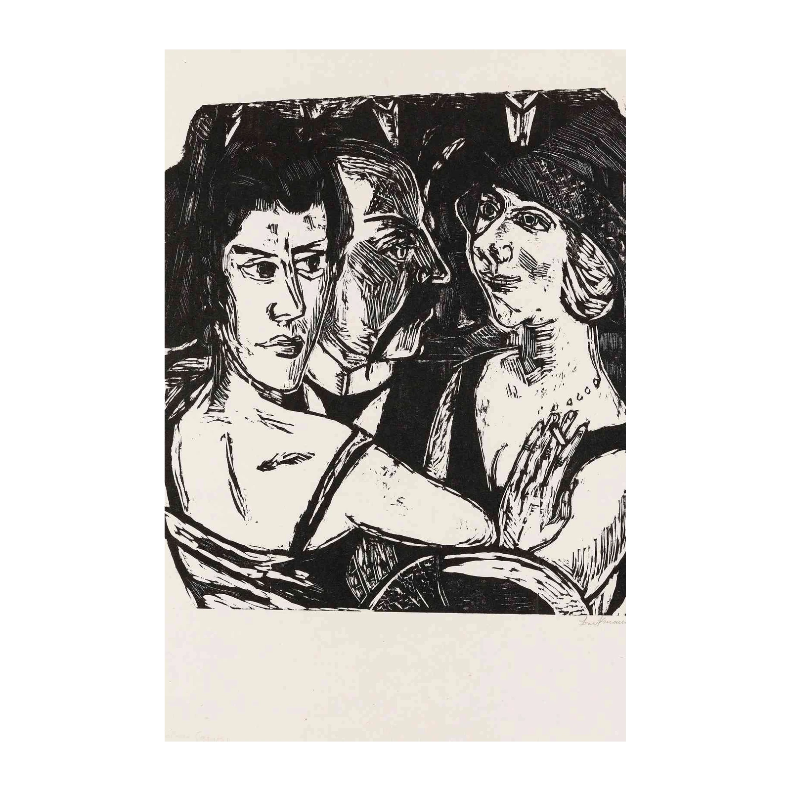 Expressive Trio Portrait Woodcut Wall Art