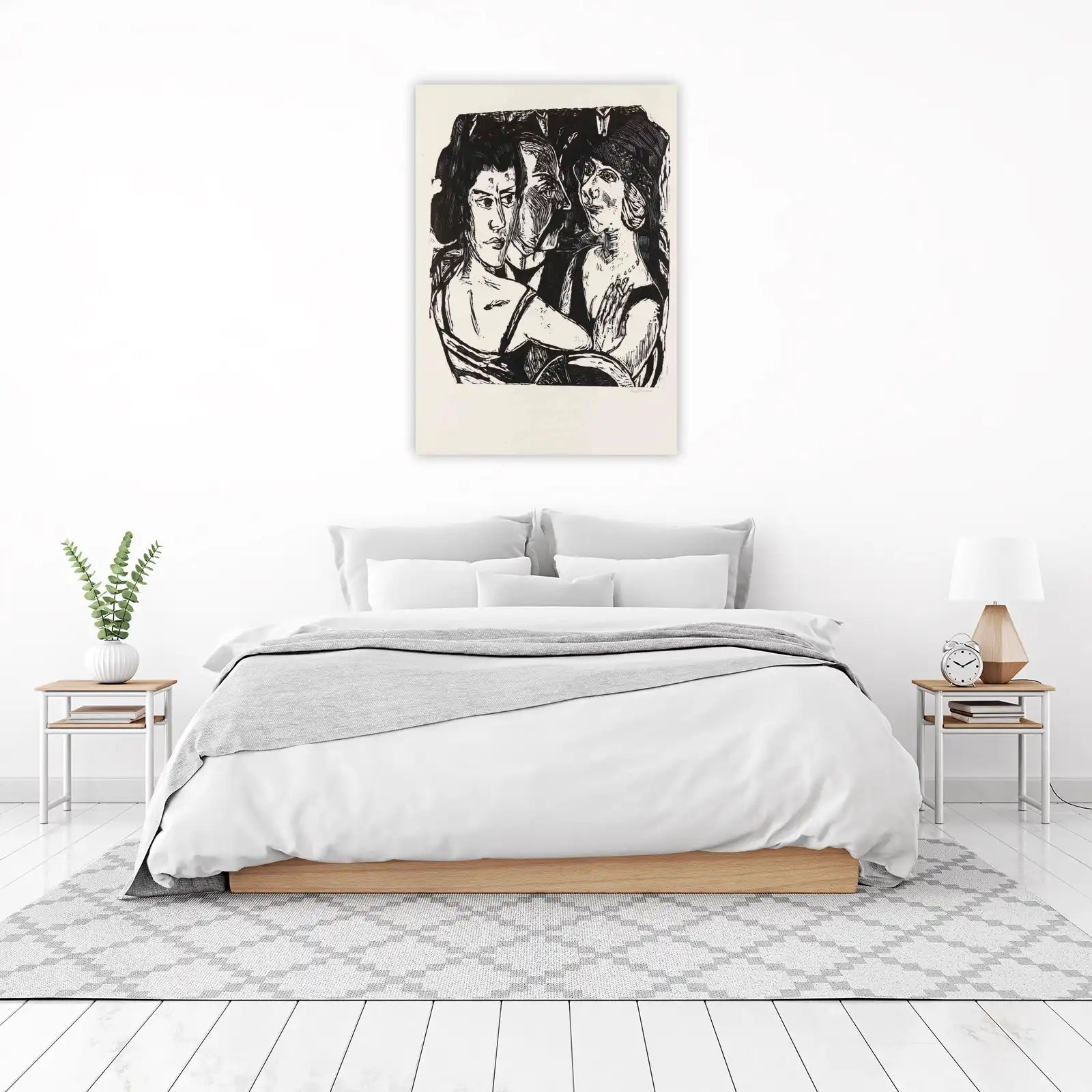 Expressive Trio Portrait Woodcut Wall Art
