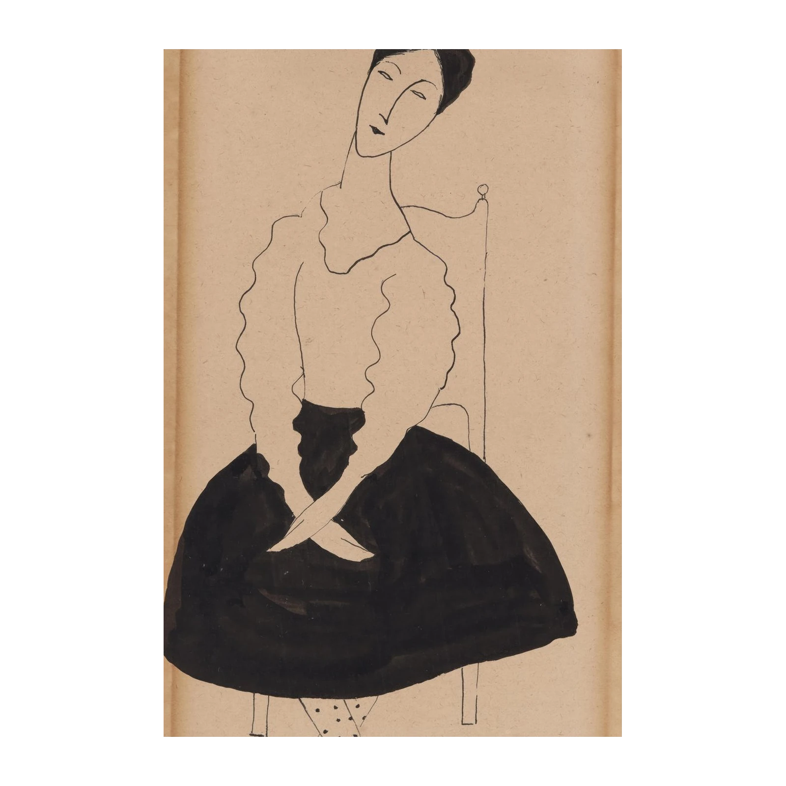 Elegant Woman Seated Wall Art - Modigliani Style