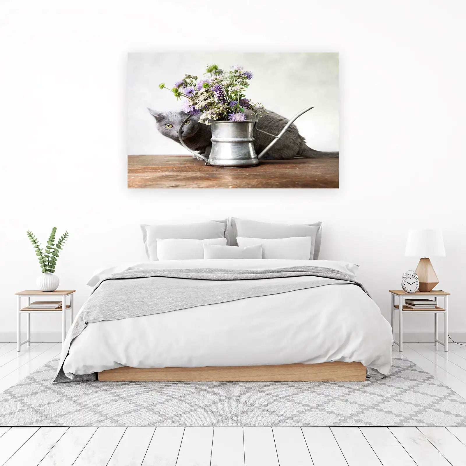Charming Grey Cat & Wildflowers Wall Art