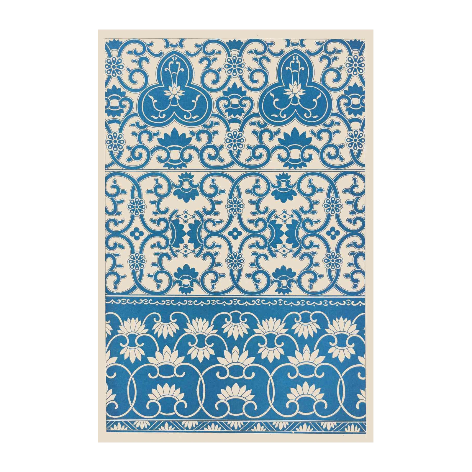 Blue Floral Scroll Pattern Wall Art