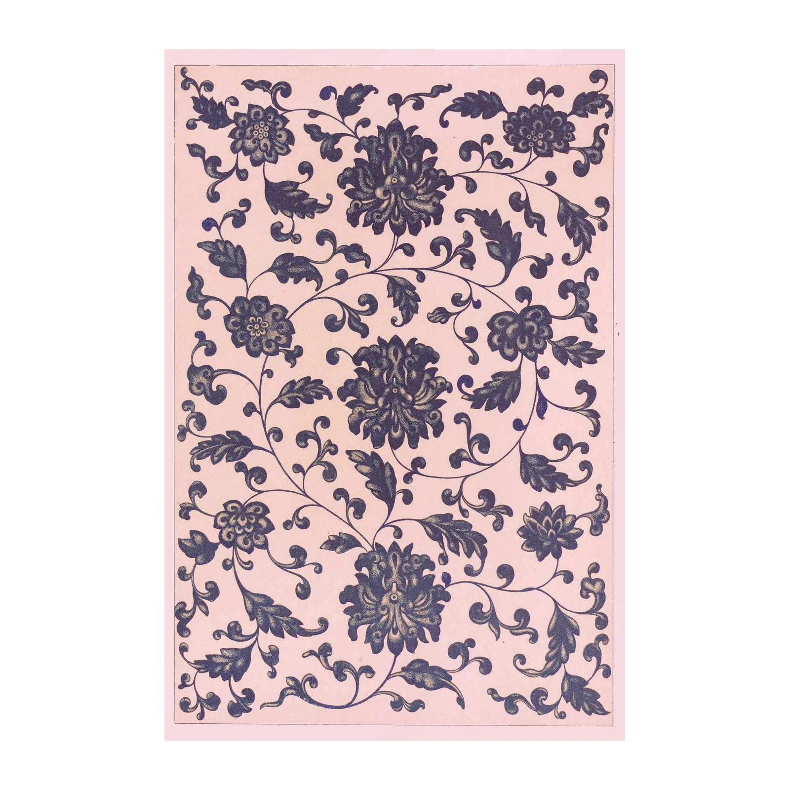 Vintage Floral Scroll Blue & Pink Wall Art