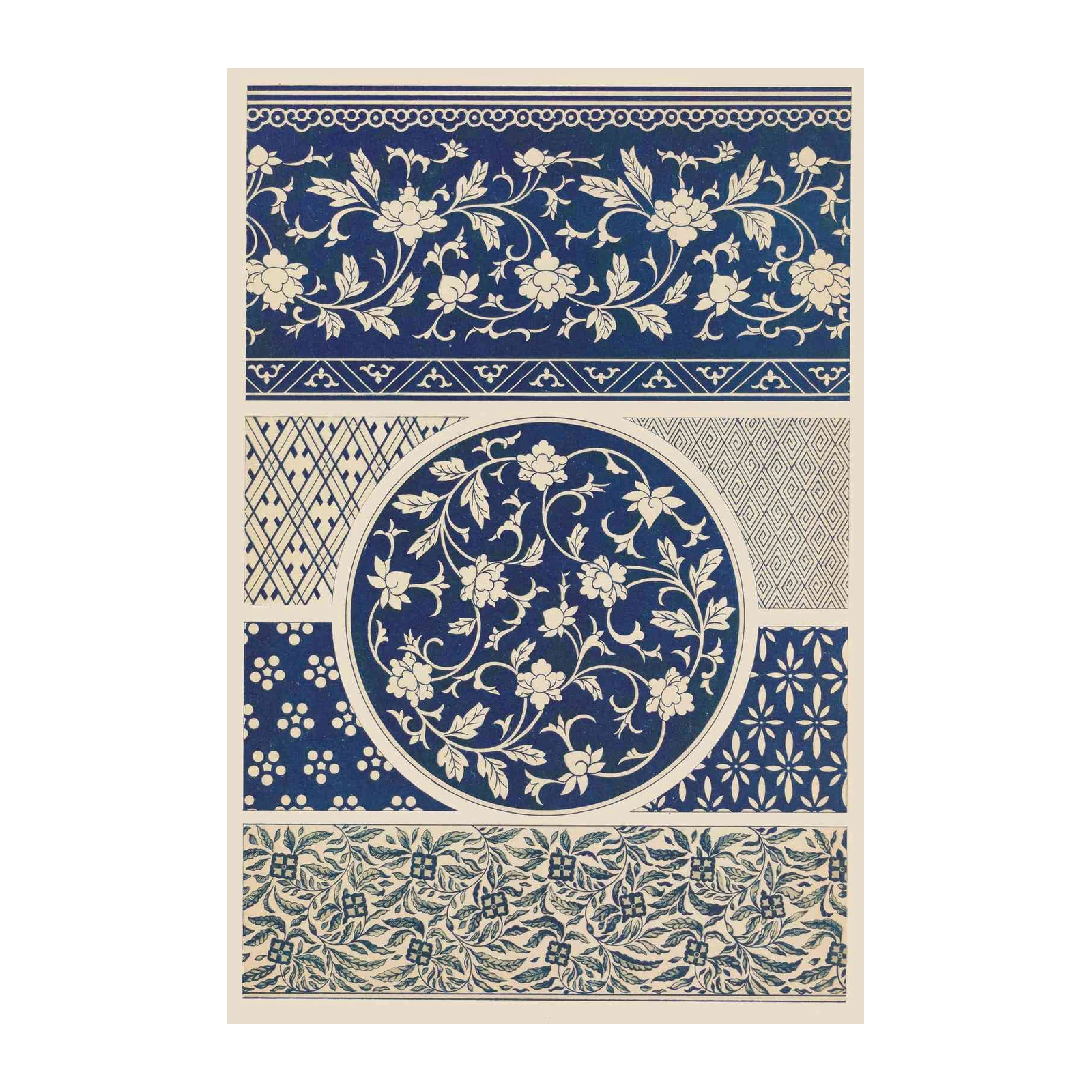 Blue & White Floral Scroll Wall Art