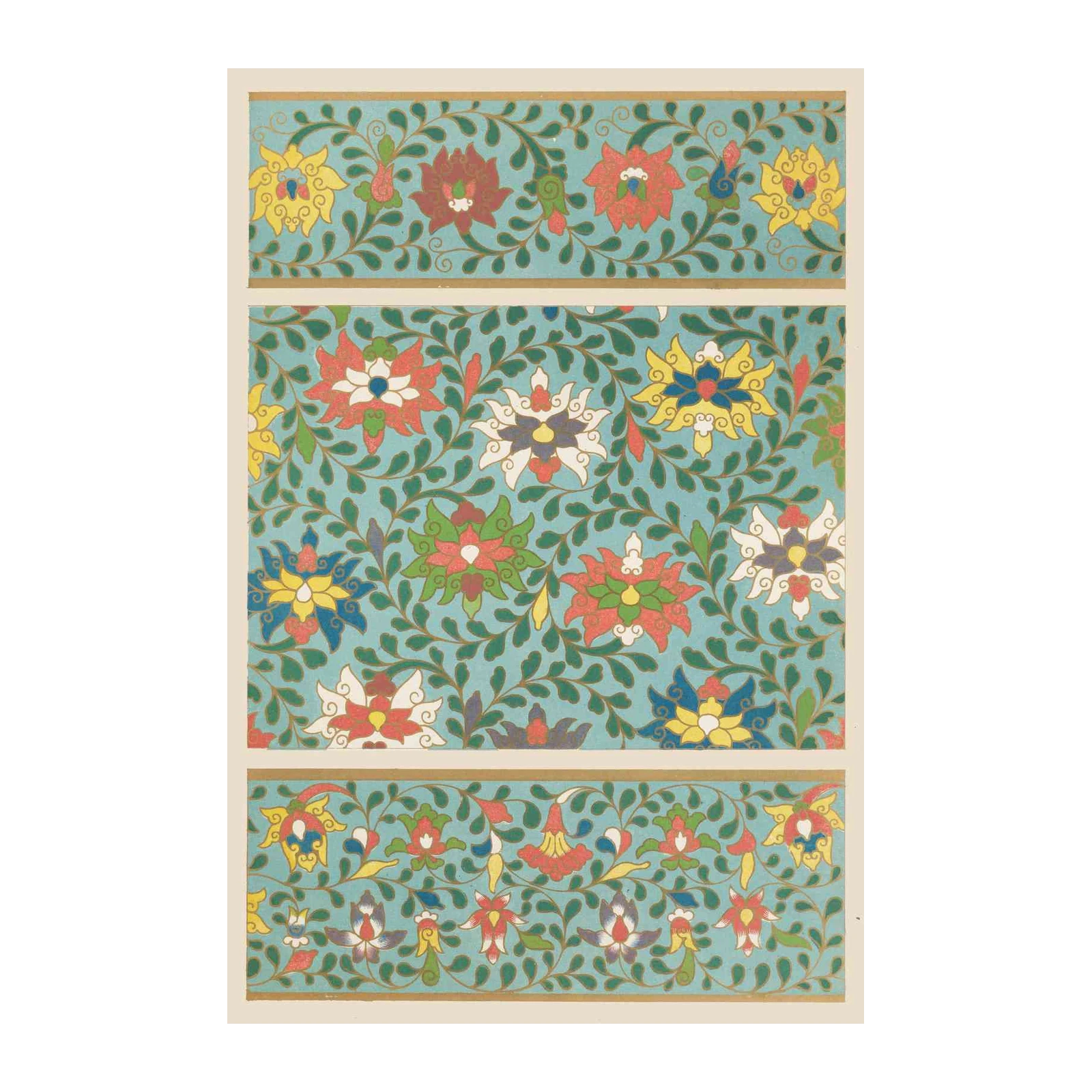 Exotic Floral Pattern Turquoise Wall Art