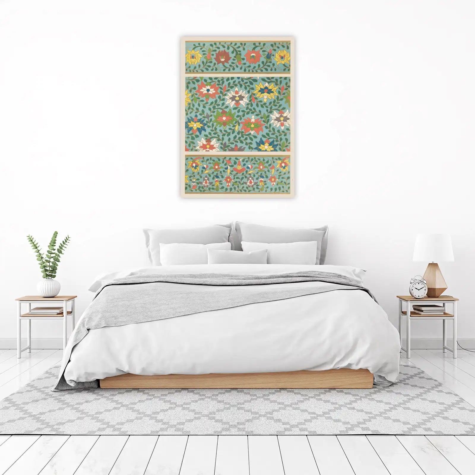 Exotic Floral Pattern Turquoise Wall Art