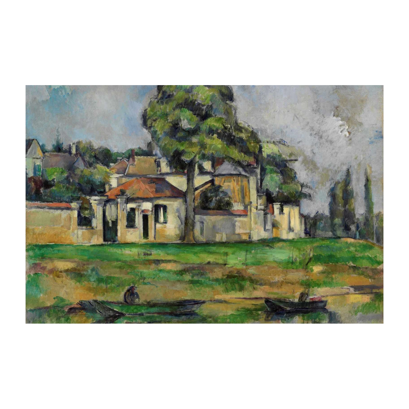 French River Landscape with Houses Wall Art