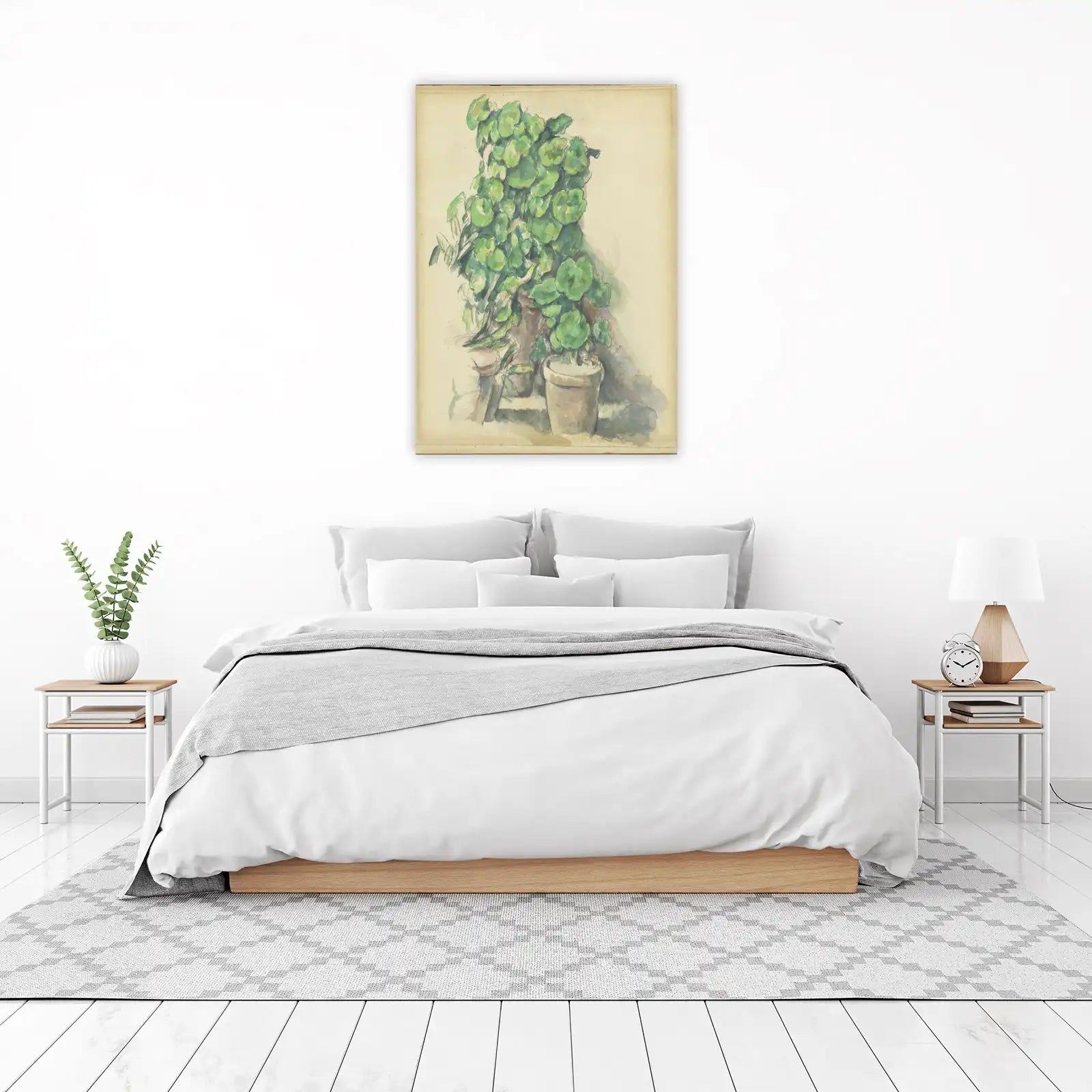 Vibrant Green Potted Plant Watercolor Wall Art