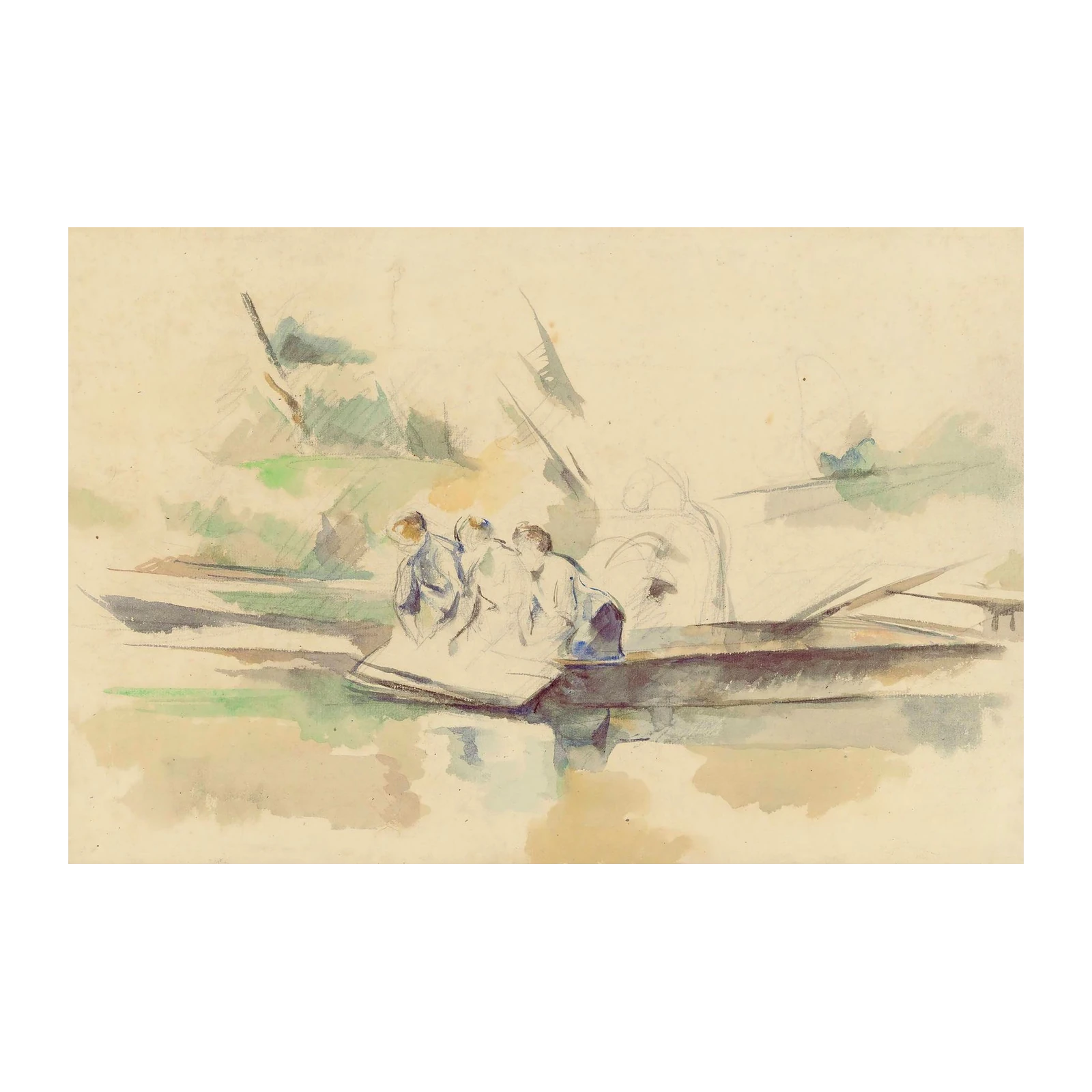 Impressionist River Scene with Figures Wall Art