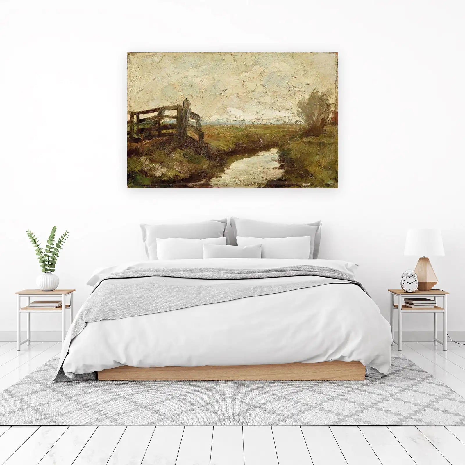 Rustic Fence Landscape Oil Painting Wall Art