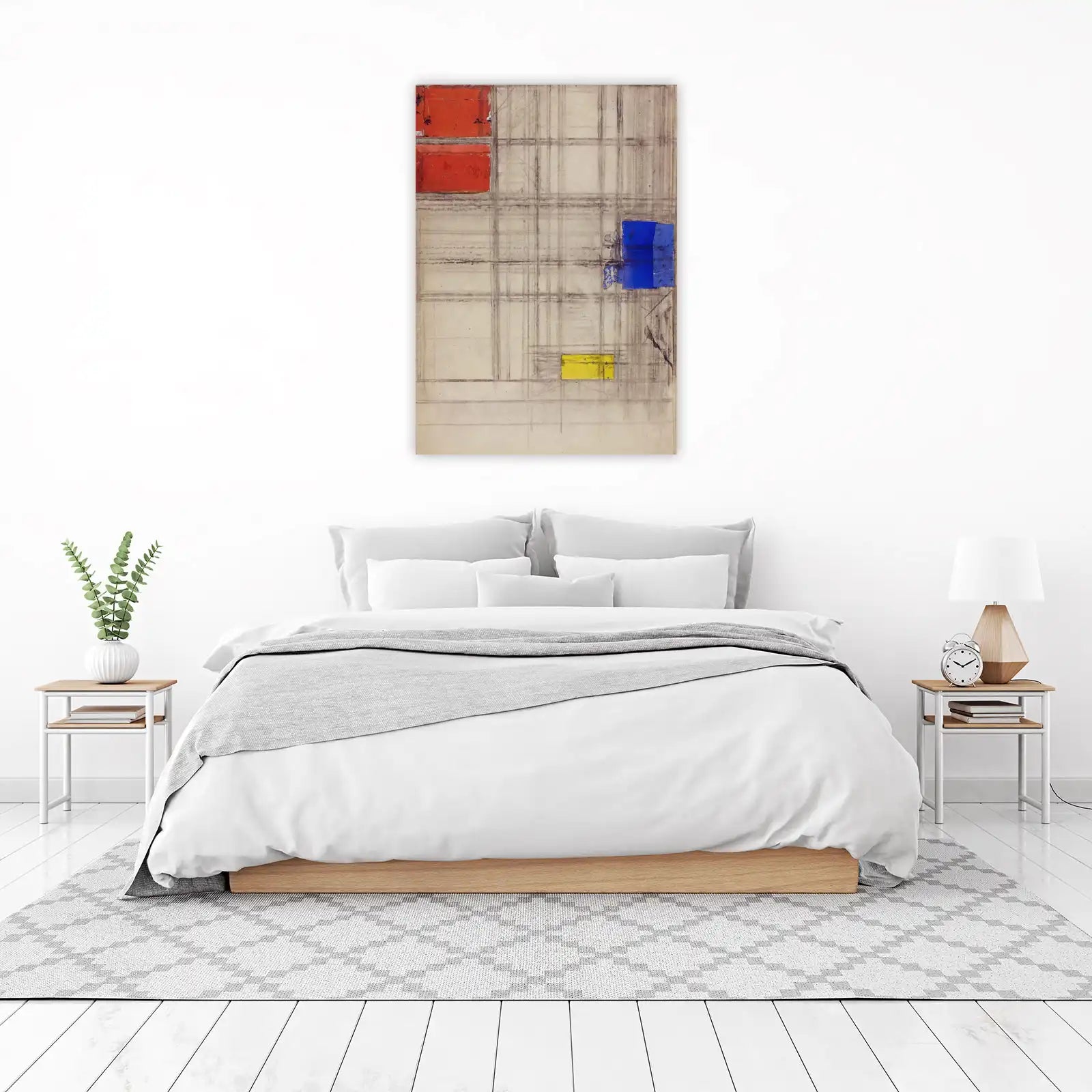 Abstract Grid Red Blue Yellow Wall Art