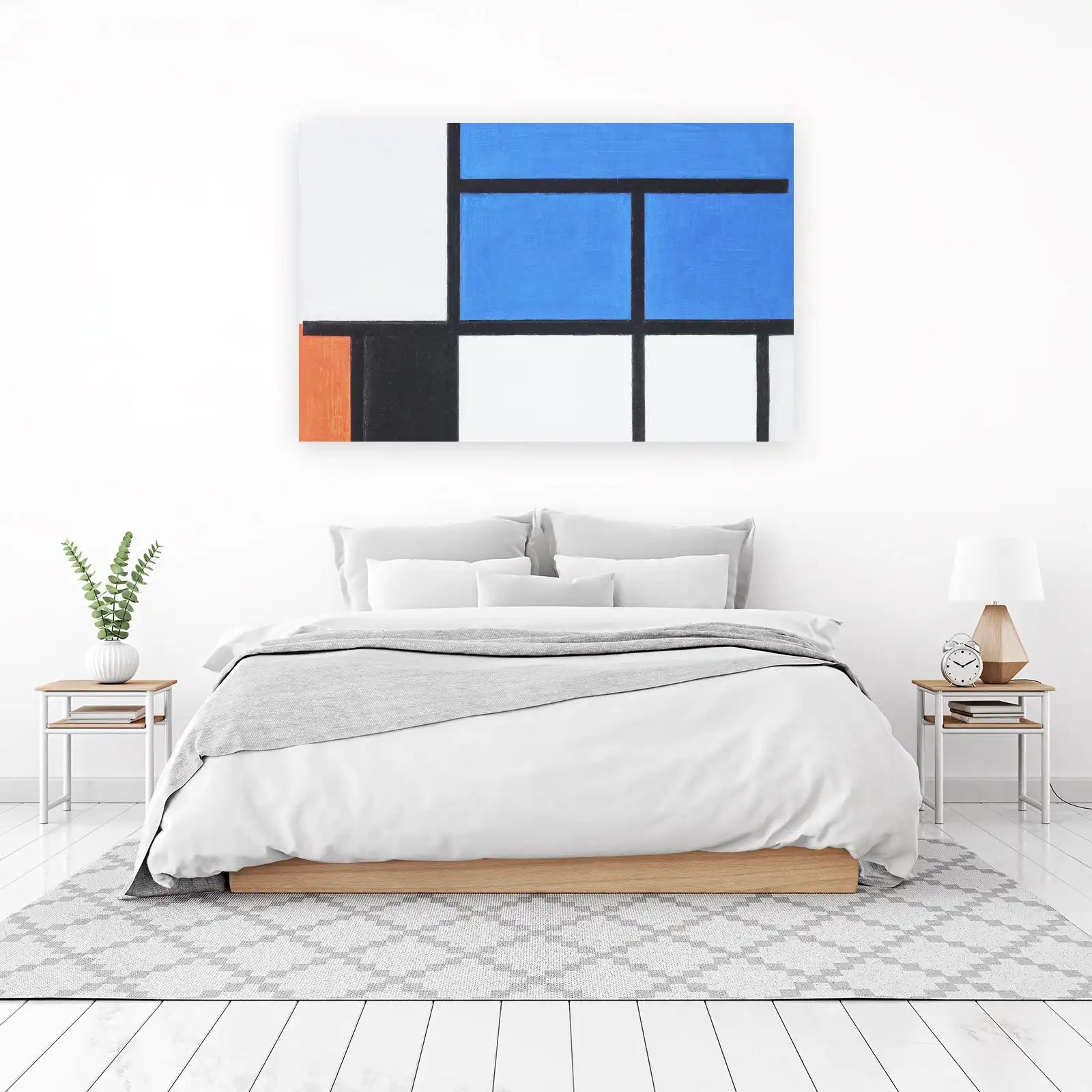 Abstract Geometric Blue Orange White Wall Art