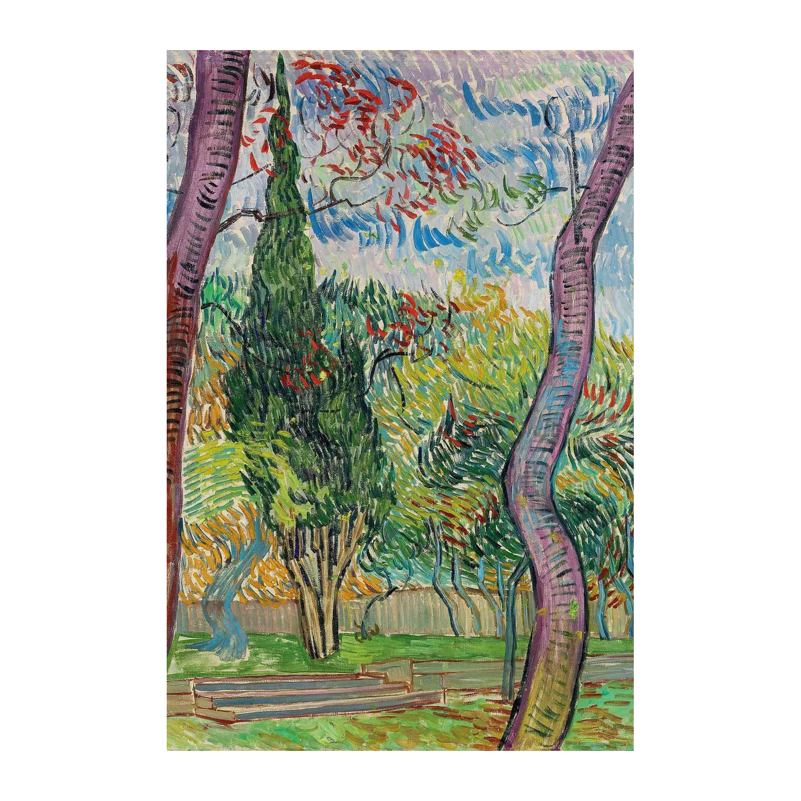 Vibrant Cypress Trees Wall Art - Post-Impressionist Wall Art