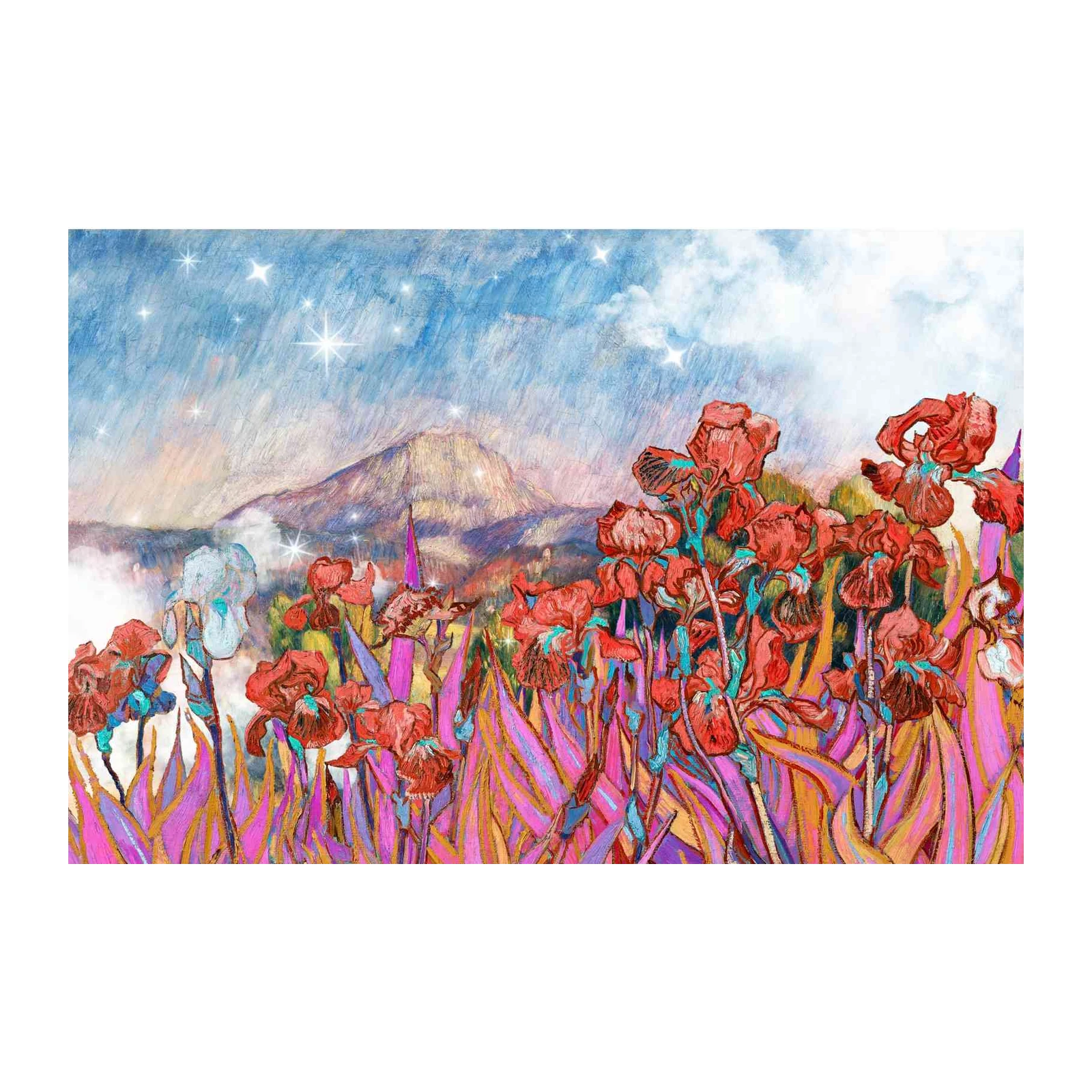 Vibrant Iris Meadow Landscape Wall Art
