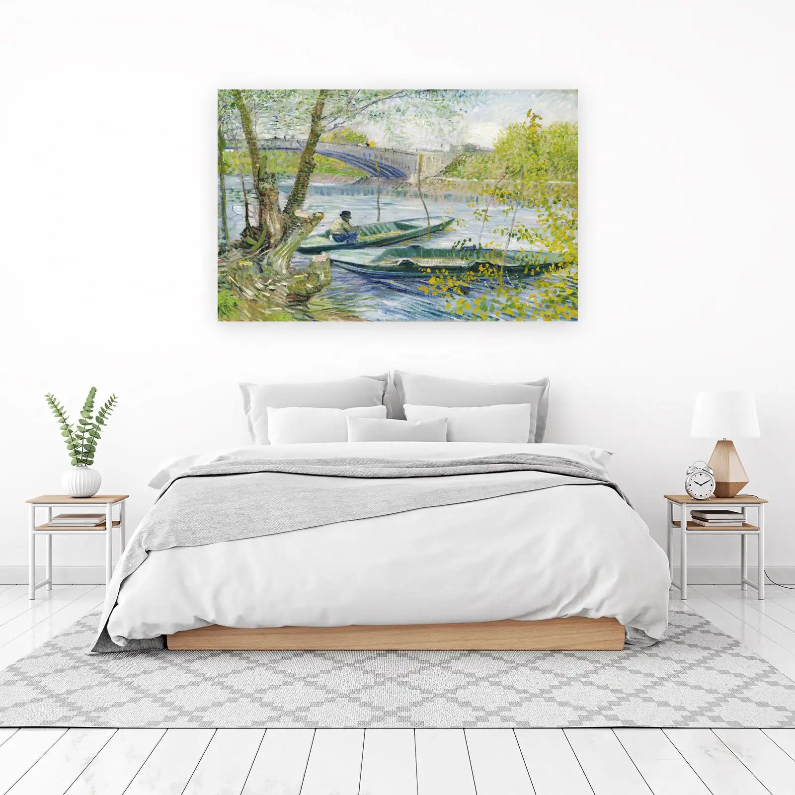 Serene Riverside Boats Impressionist Wall Art