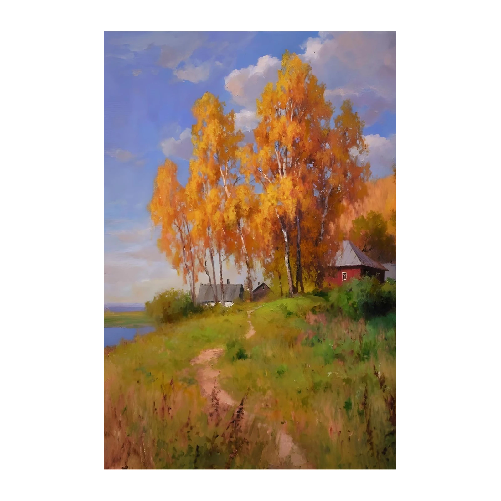 Autumn Birches & Village Wall Art