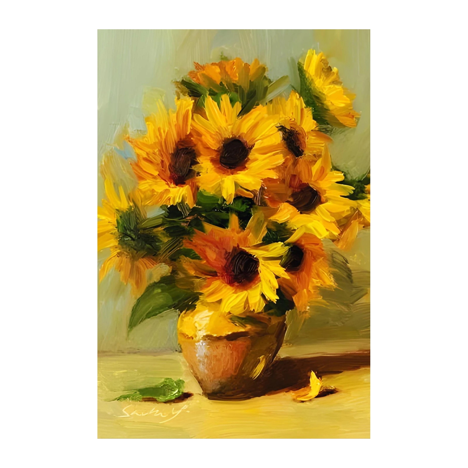 Vibrant Sunflowers Still Life Oil Painting Wall Art