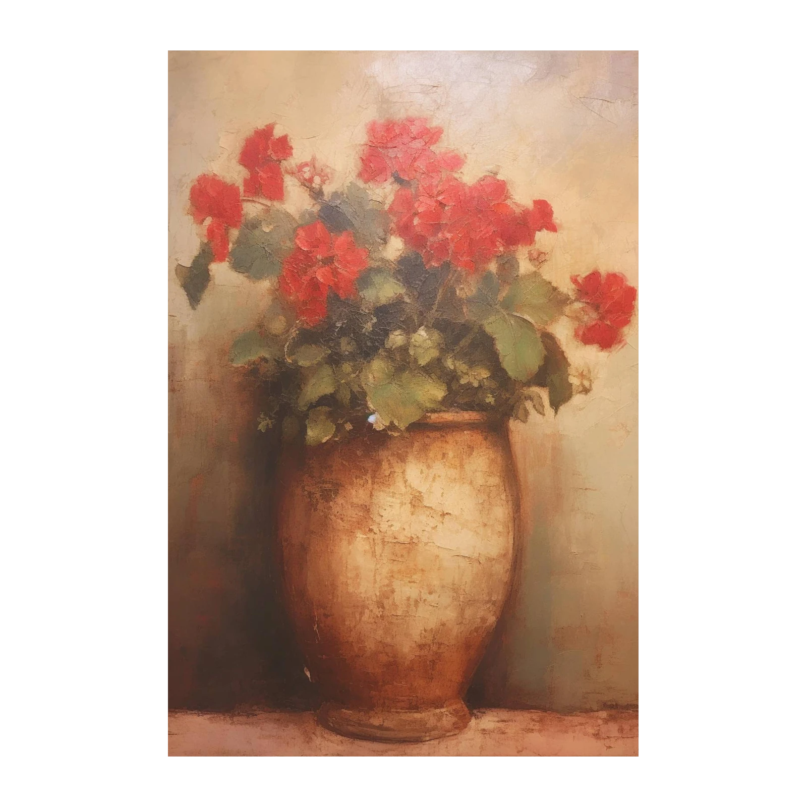 Vibrant Red Geraniums in Terracotta Vase Wall Art