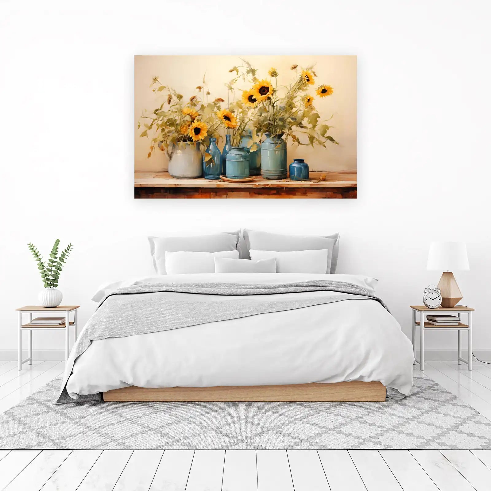 Vibrant Sunflowers in Blue Vases Wall Art