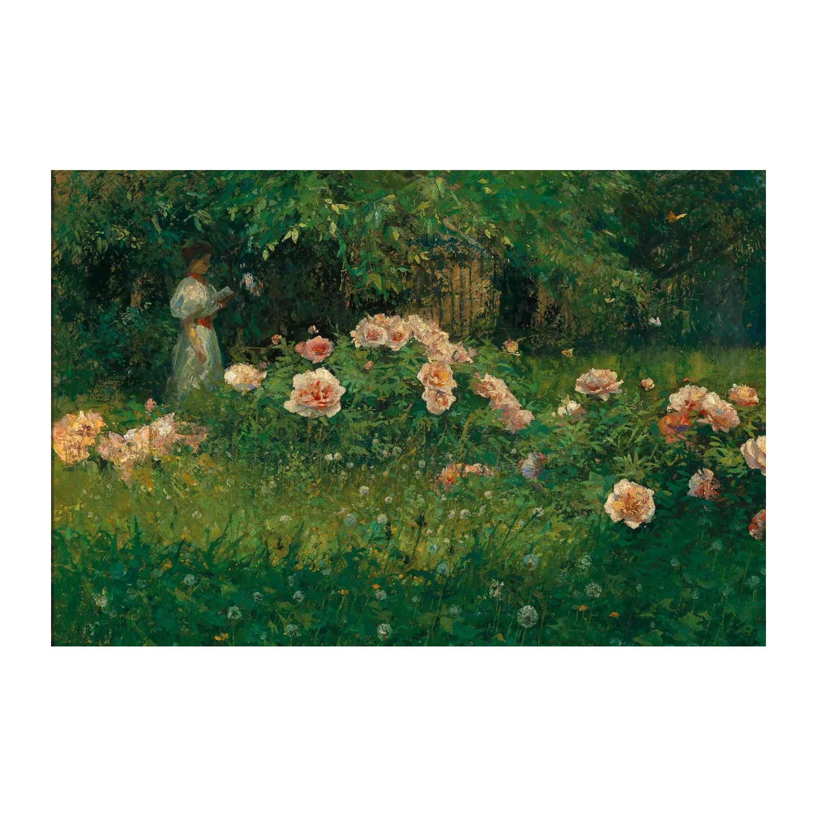 Serene Garden Escape Woman Reading Wall Art